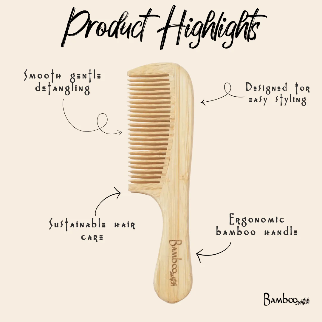 Bamboo Wide Tooth Comb with Handle | Pointed Tips - Image 5