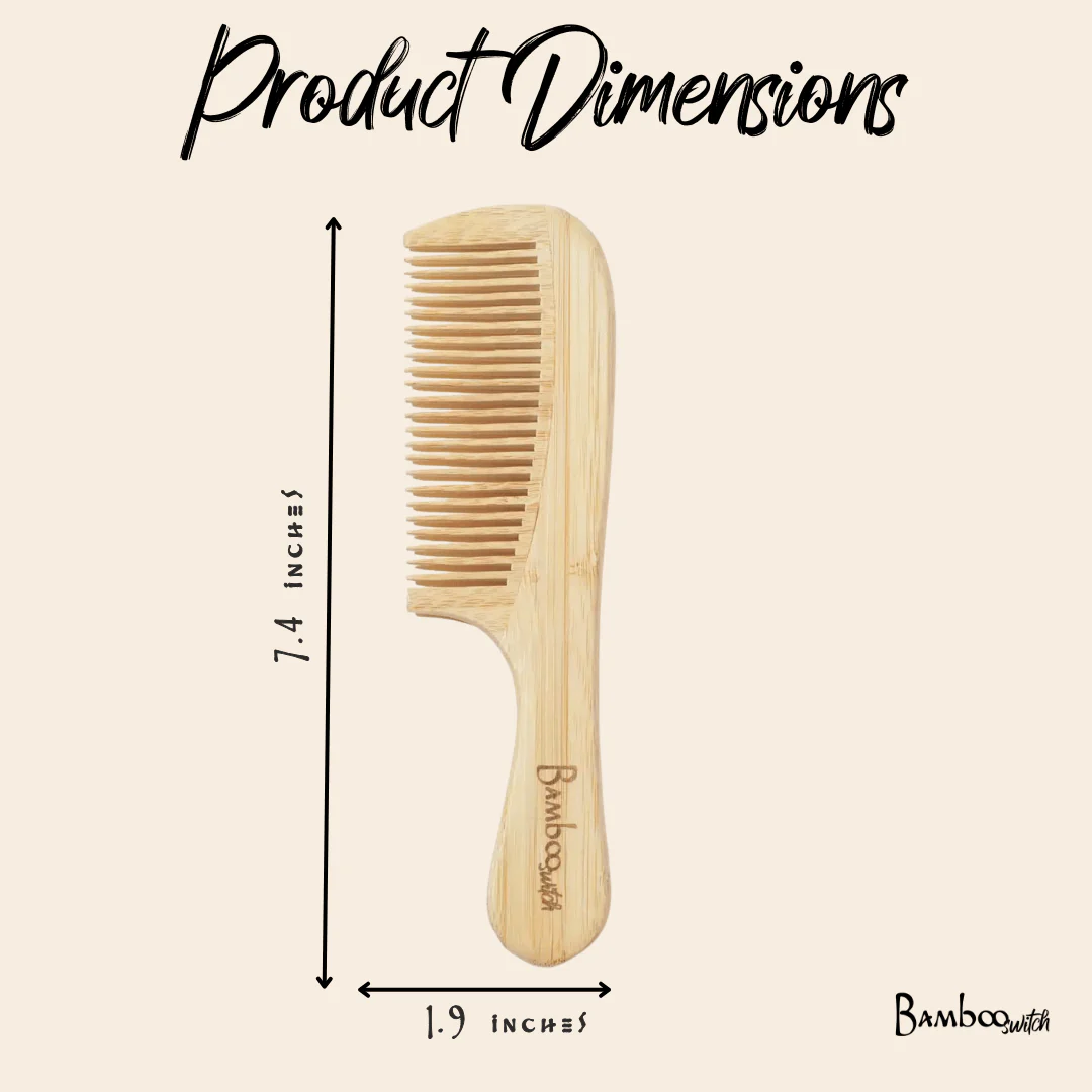 Bamboo Wide Tooth Comb with Handle | Pointed Tips - Image 6