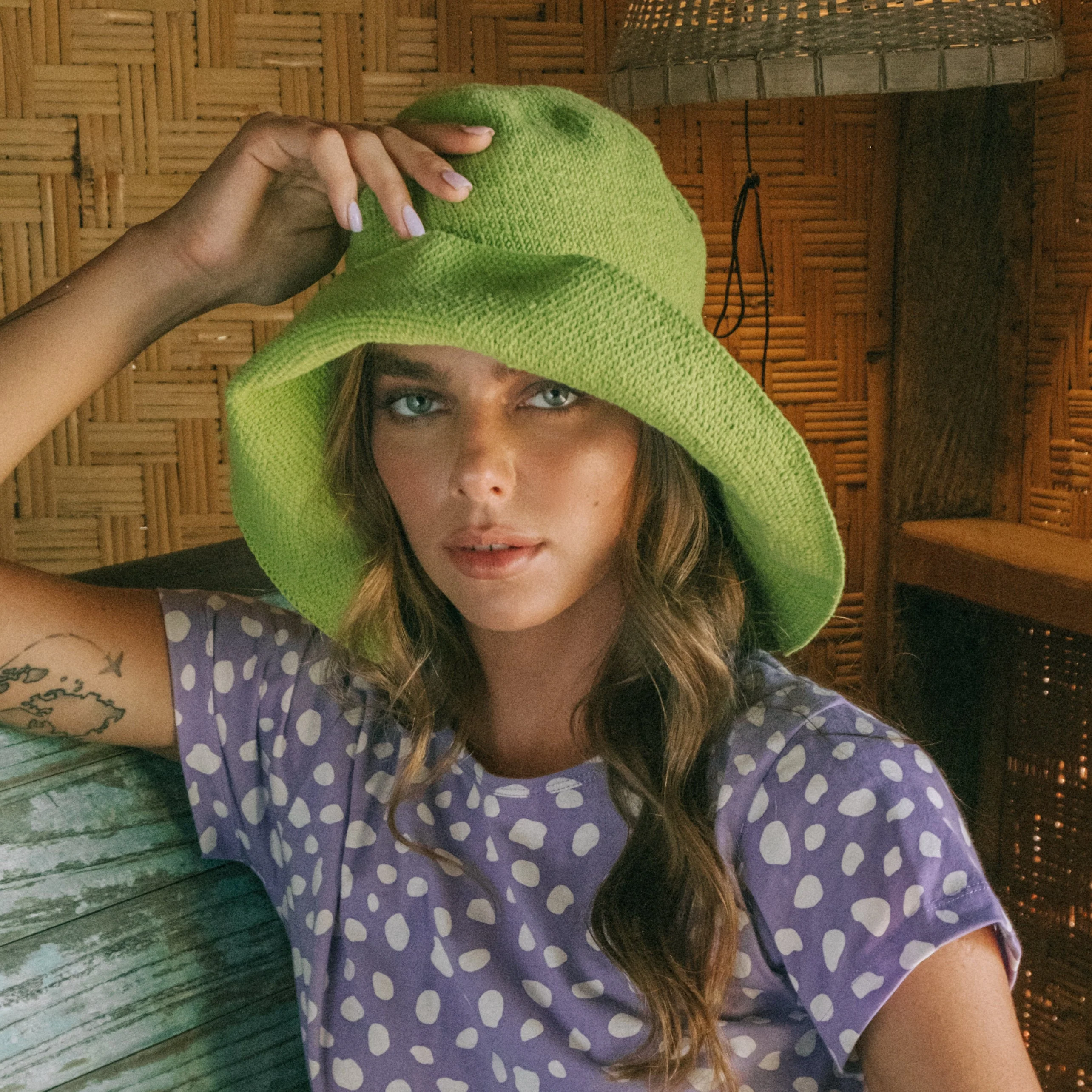 BLOOM Crochet Sun Hat In Lime Green - Image 2