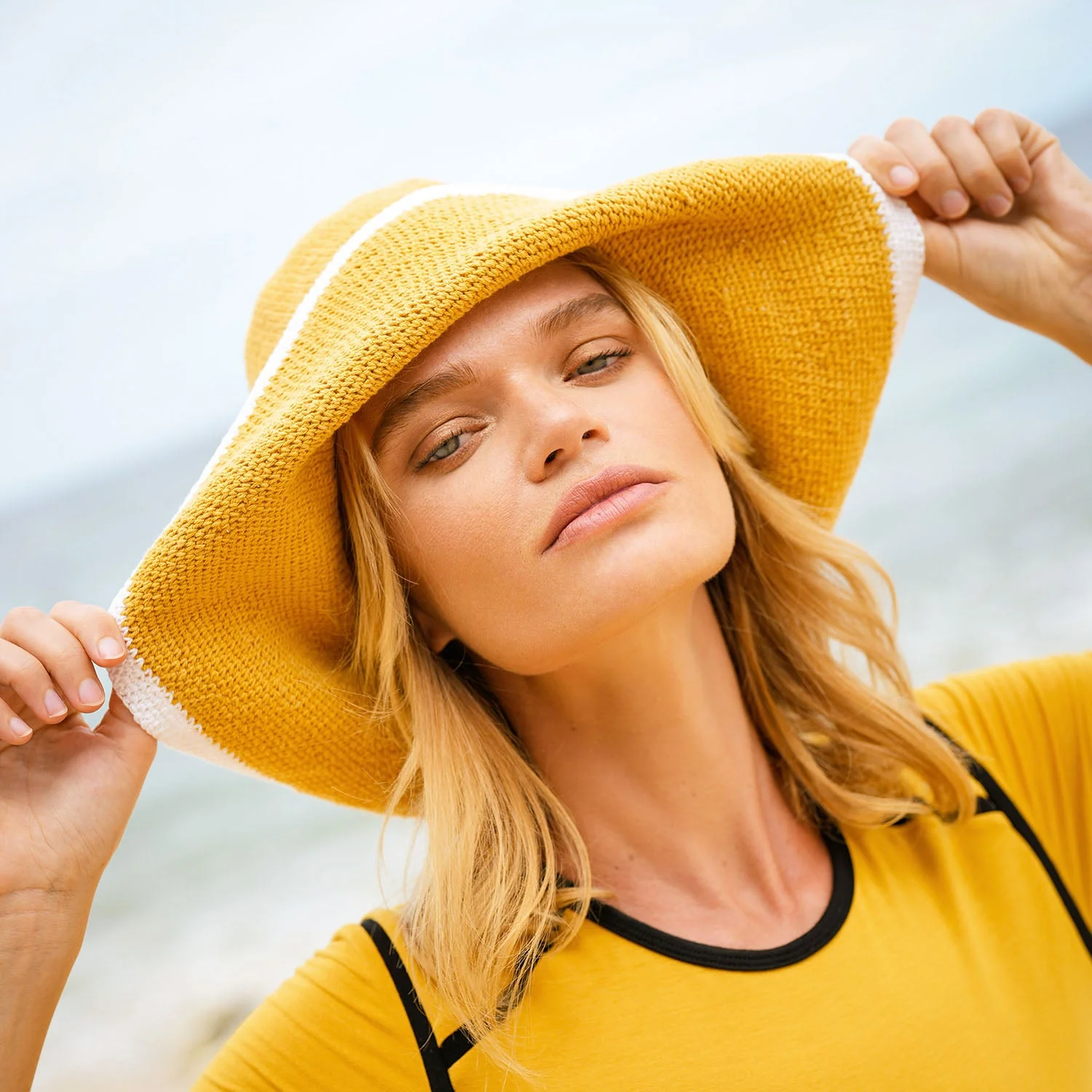 BLOOM LINE Crochet Sun Hat In Canary Yellow - Image 3