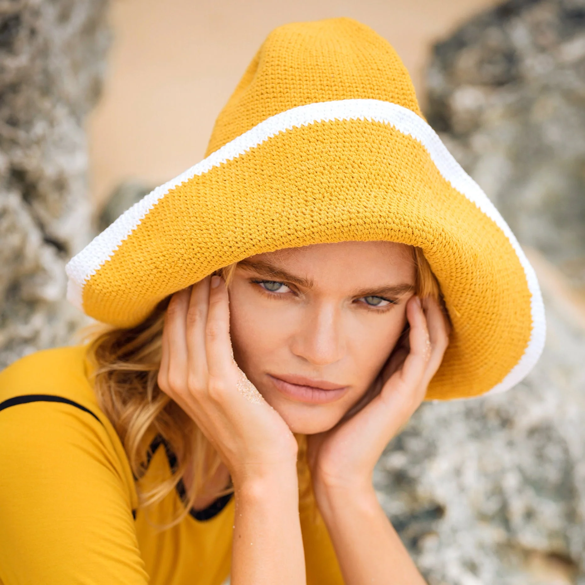 BLOOM LINE Crochet Sun Hat In Canary Yellow - Image 5