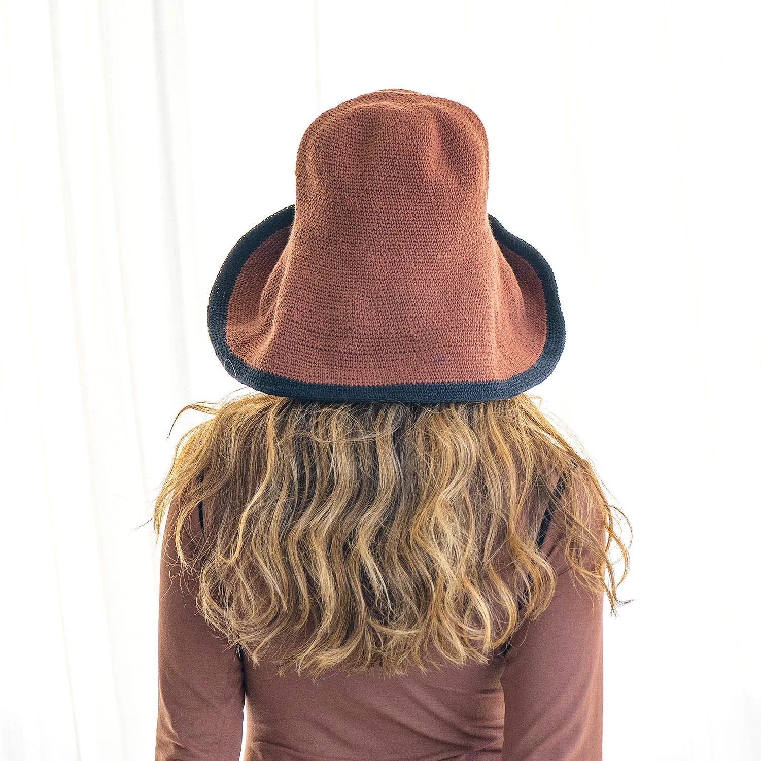 BLOOM LINE Crochet Sun Hat In Dark Brown - Image 2