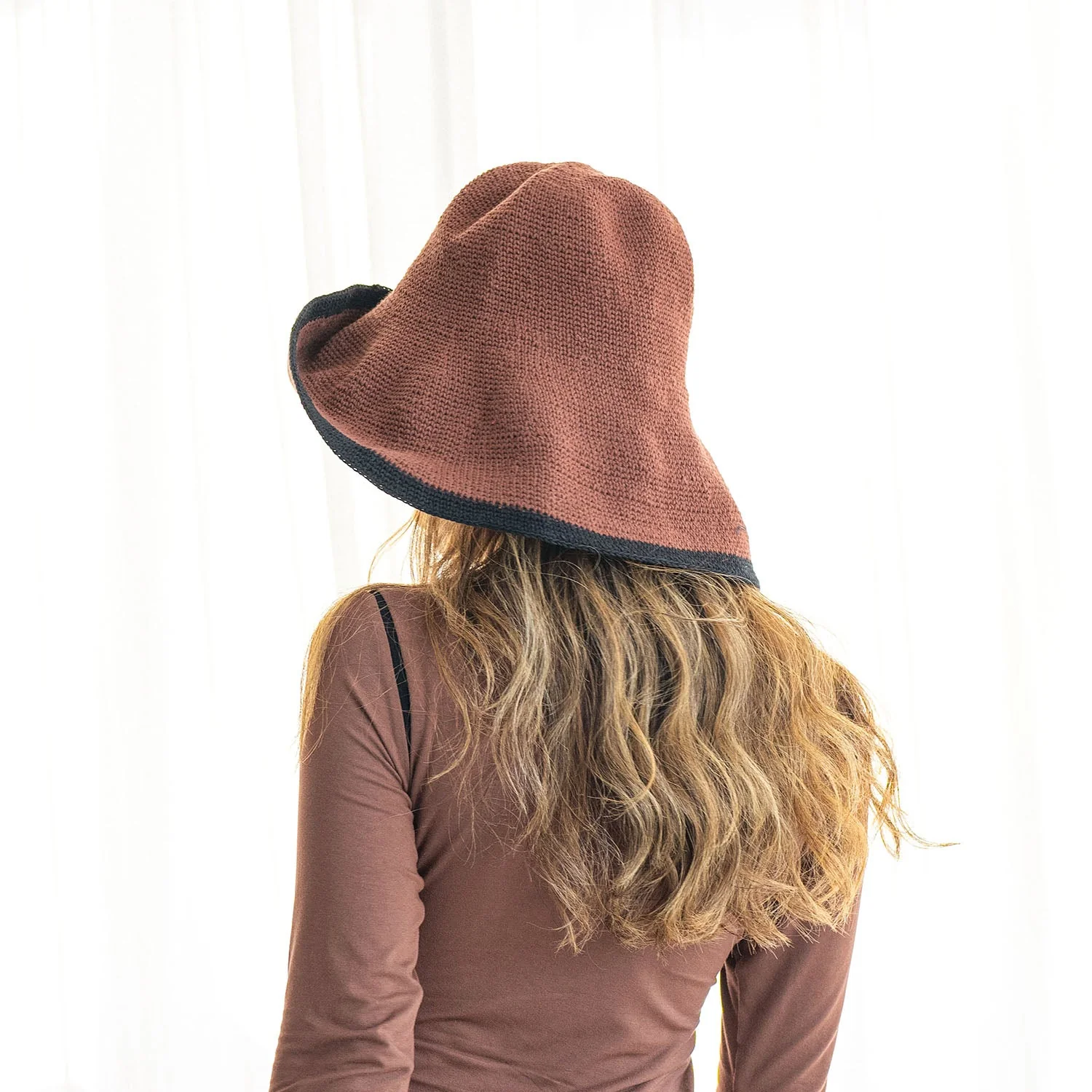BLOOM LINE Crochet Sun Hat In Dark Brown - Image 3