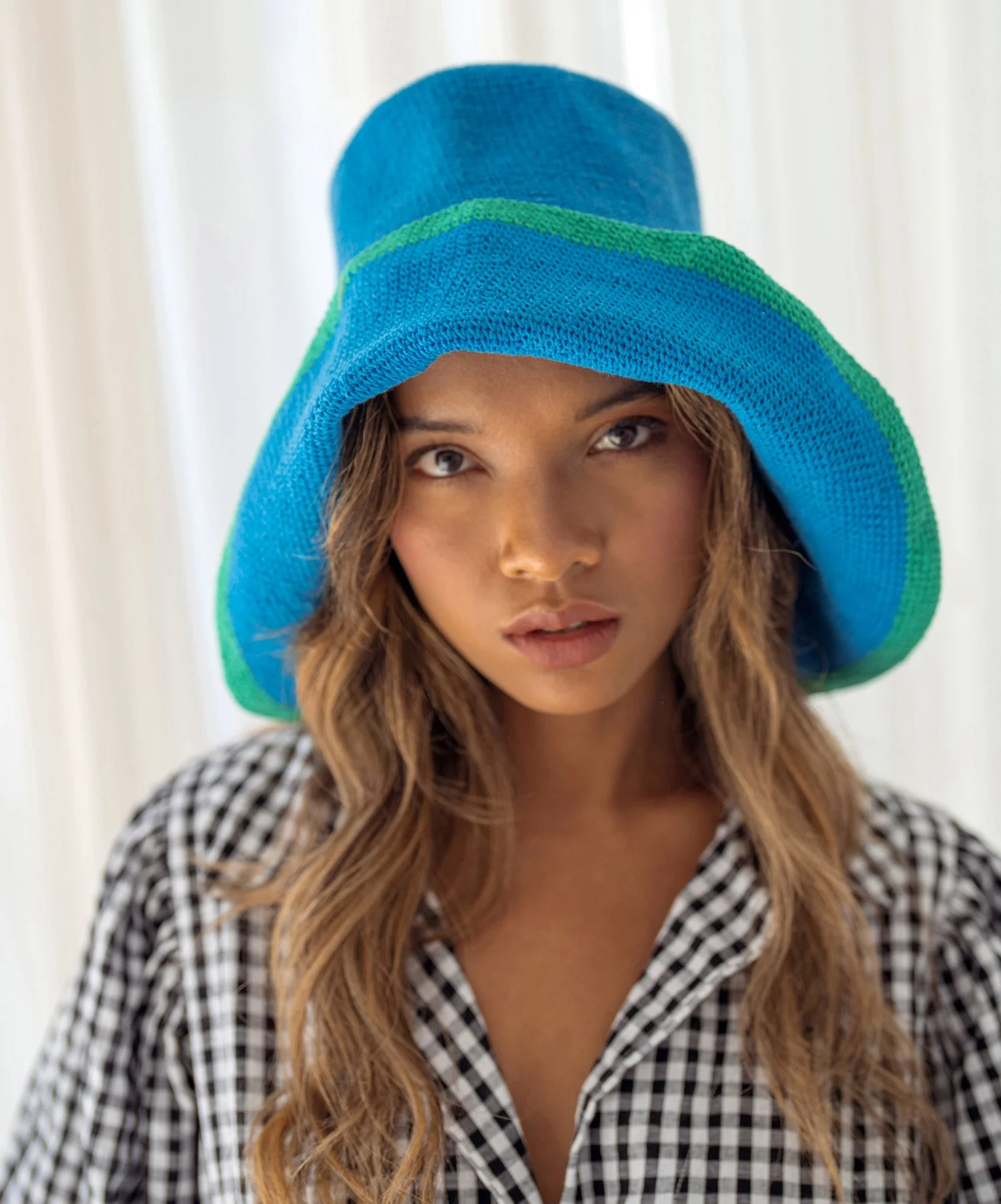 BLOOM LINE Crochet Sun Hat, in Mosaic Blue - Image 2