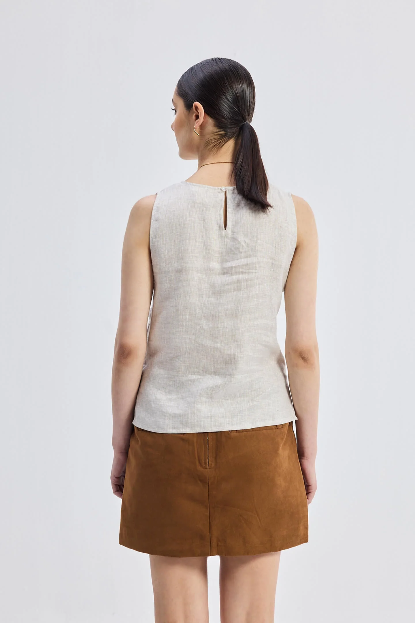 Boat Neck Top in Checkered Linen - Image 2