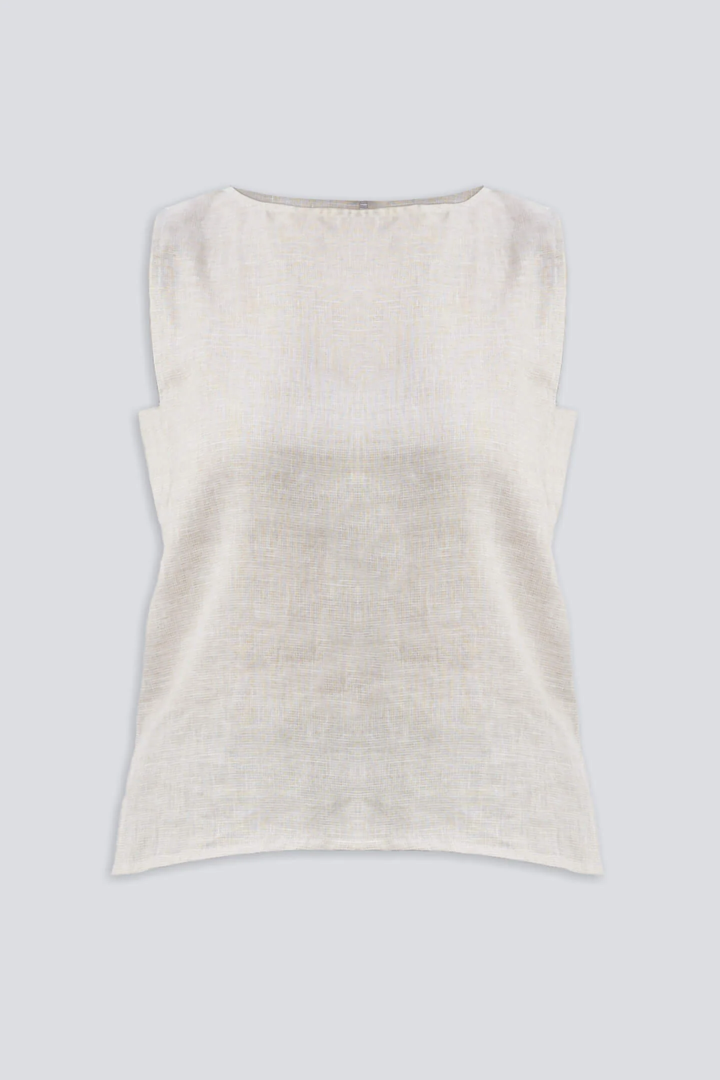 Boat Neck Top in Checkered Linen - Image 7