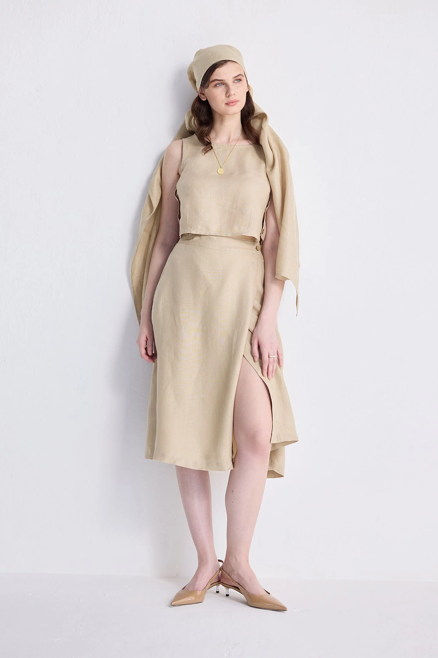 Boxy Crop Top in Neutral Beige - Image 3