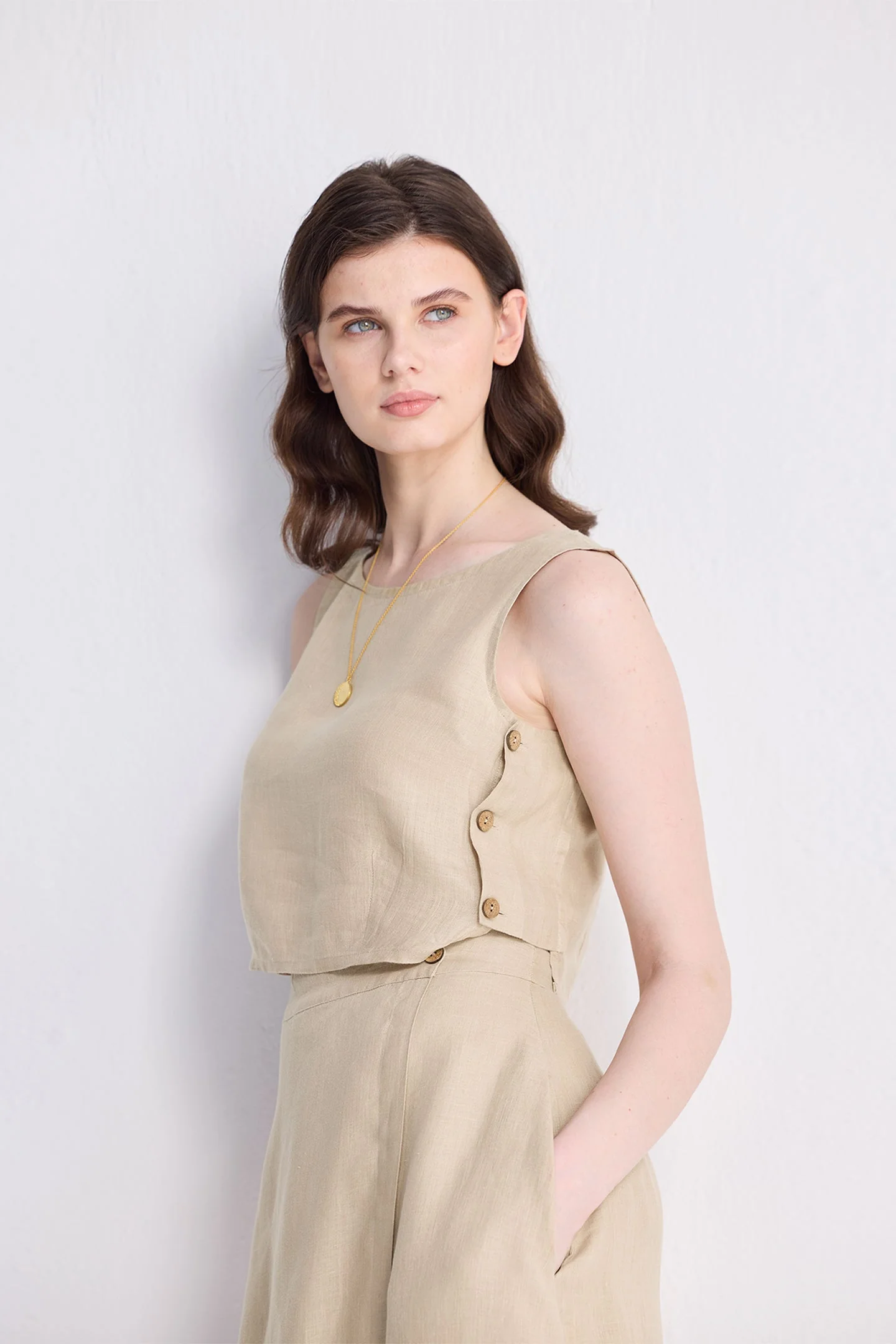 Boxy Crop Top in Neutral Beige - Image 4