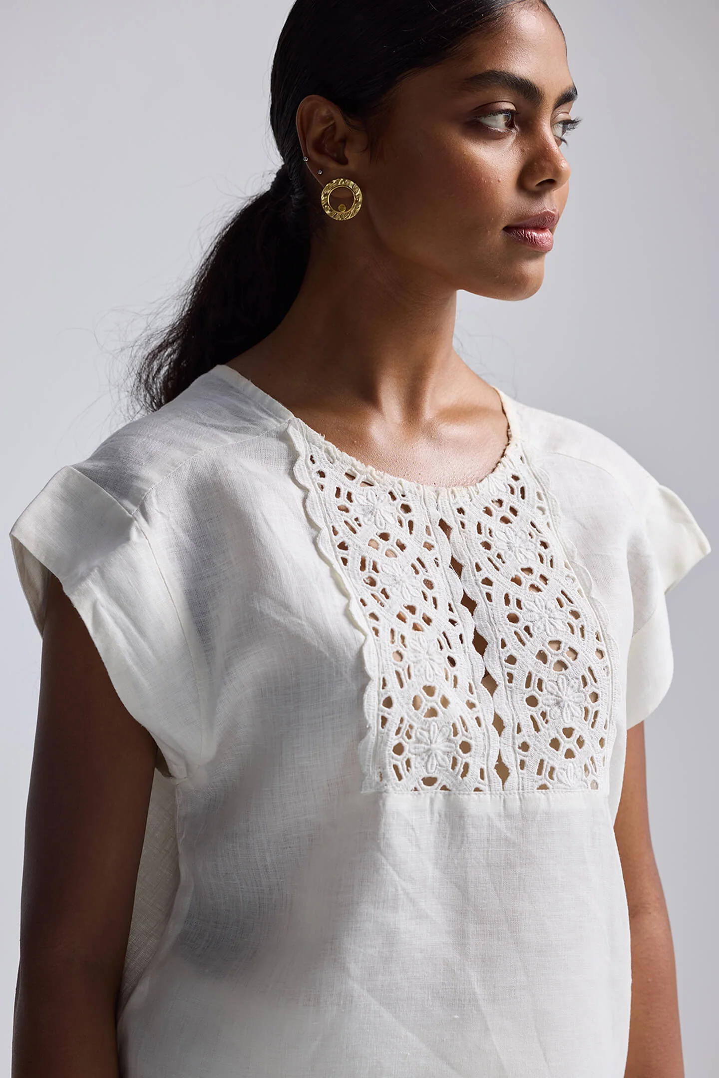 Boxy Top with Embroidered Lace Detail - Image 3