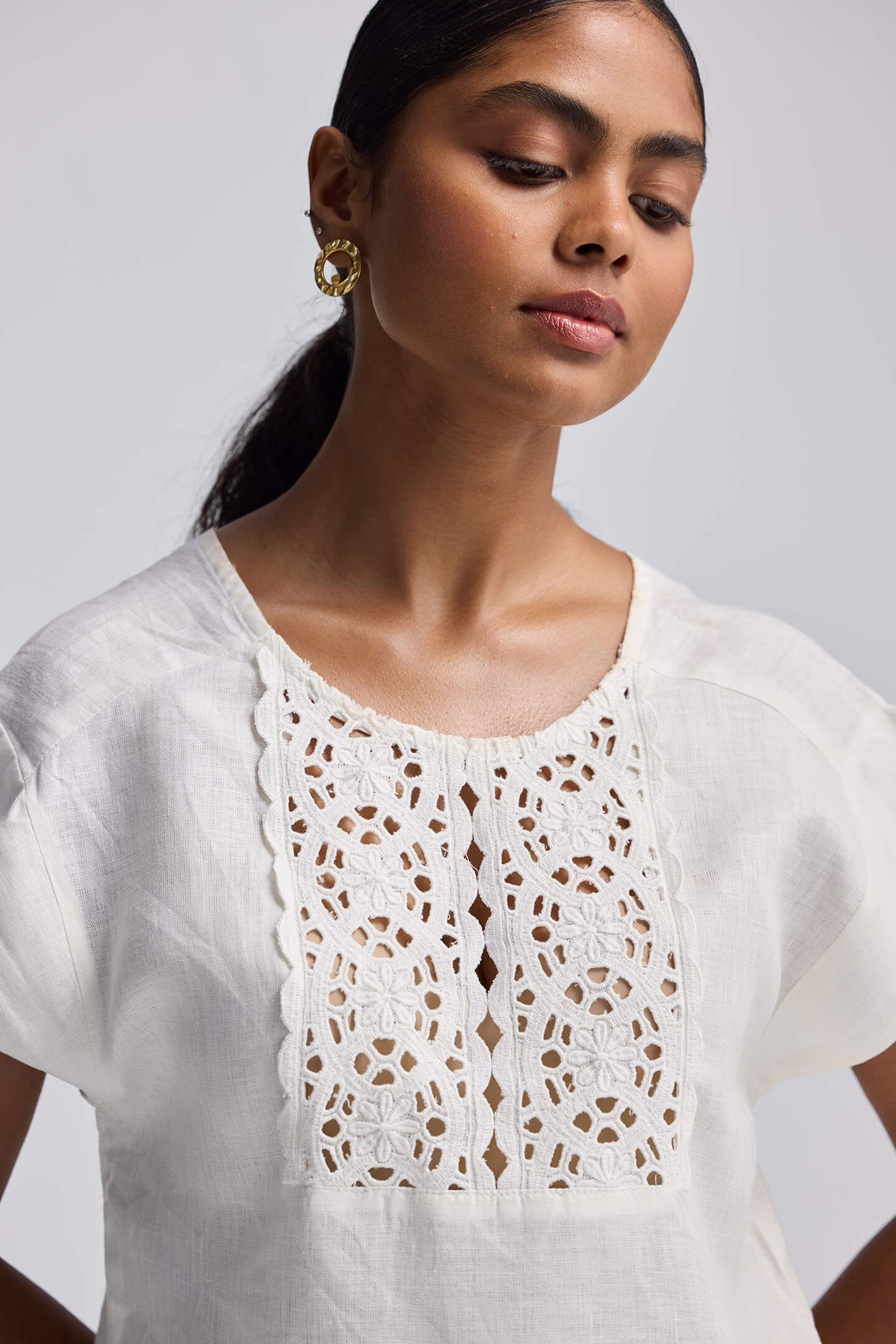 Boxy Top with Embroidered Lace Detail - Image 4