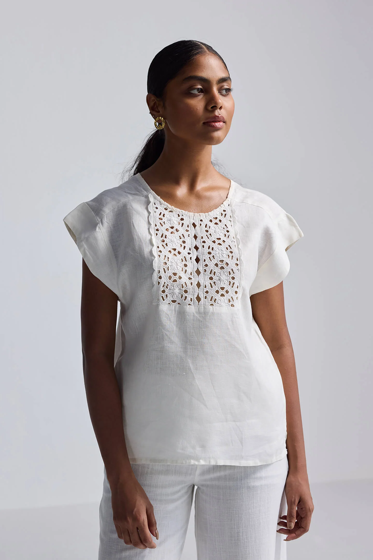 Boxy Top with Embroidered Lace Detail - Image 5
