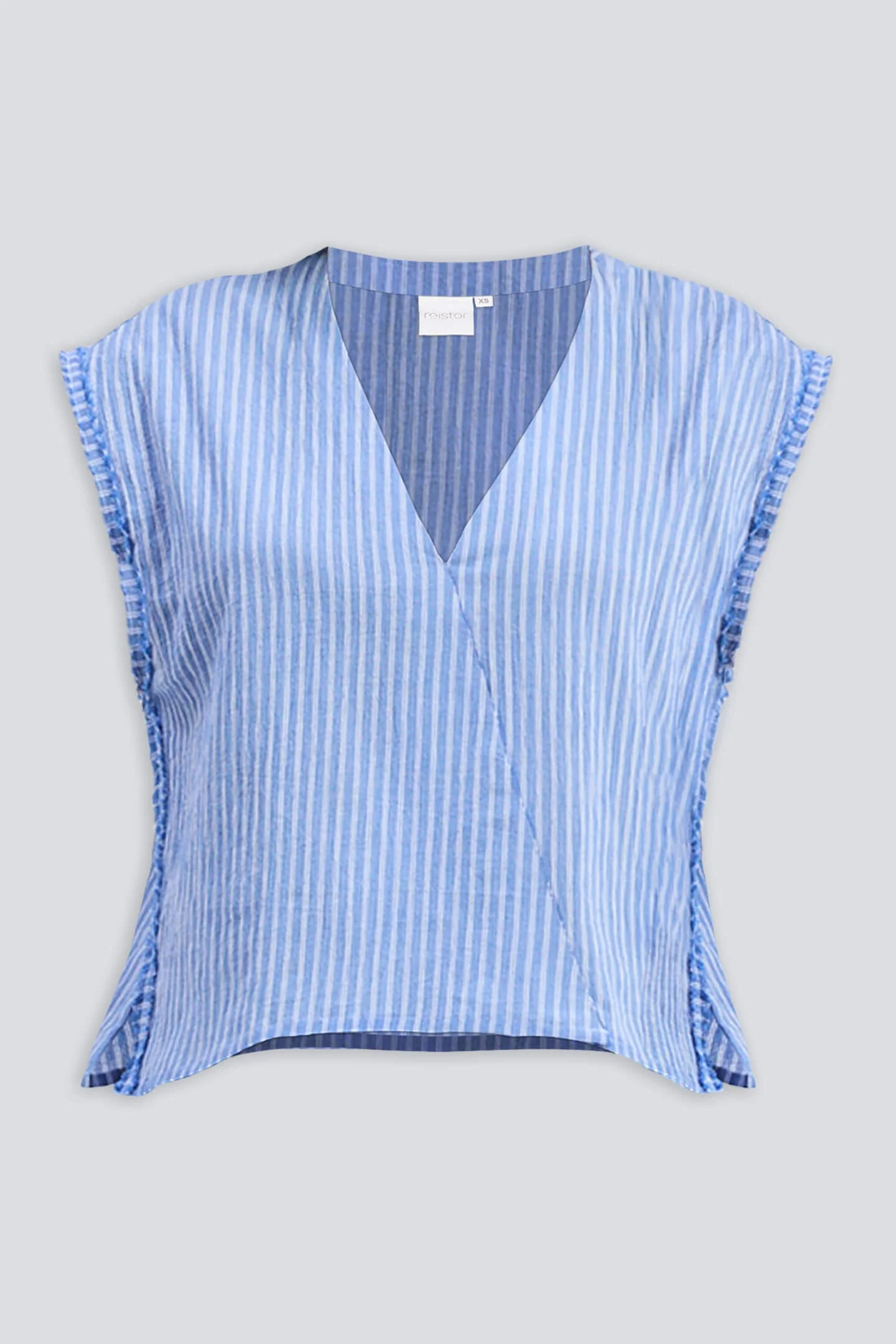 Boxy V-neck Top with Fray Detail - Image 13