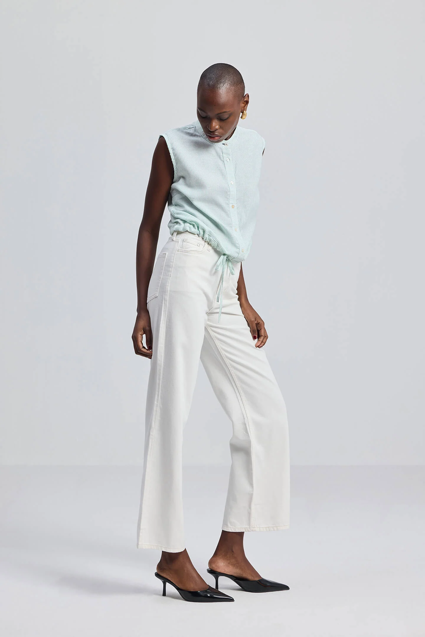 Button-down Shirt with Waist Drawstring in Stripes - Image 10