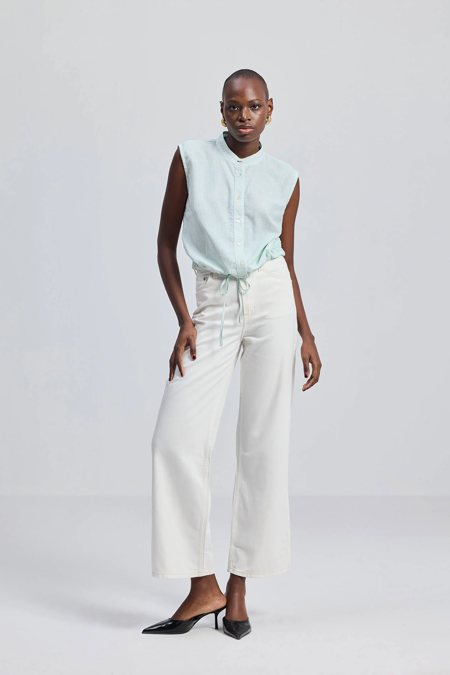 Button-down Shirt with Waist Drawstring in Stripes - Image 12