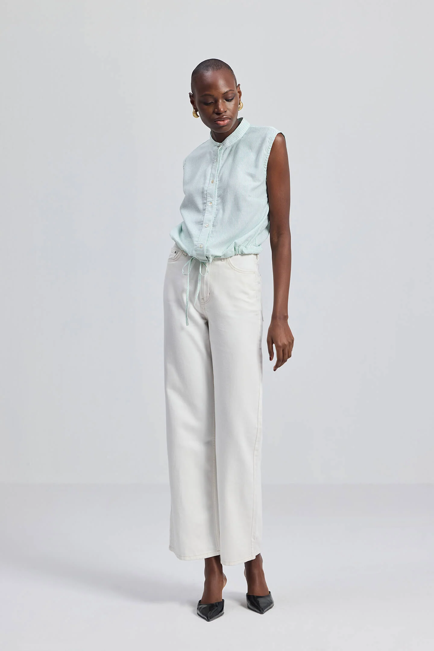 Button-down Shirt with Waist Drawstring in Stripes - Image 13
