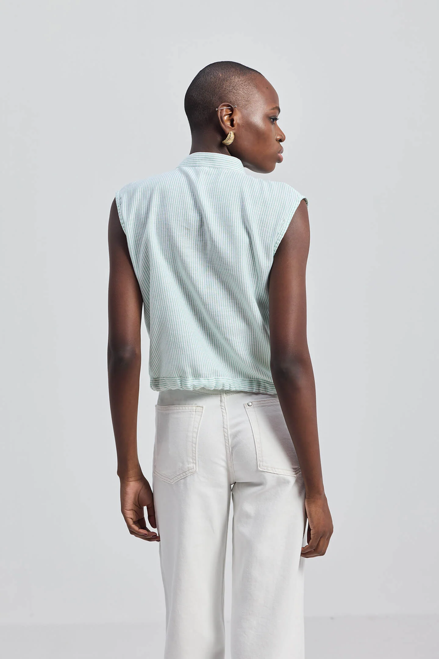 Button-down Shirt with Waist Drawstring in Stripes - Image 2