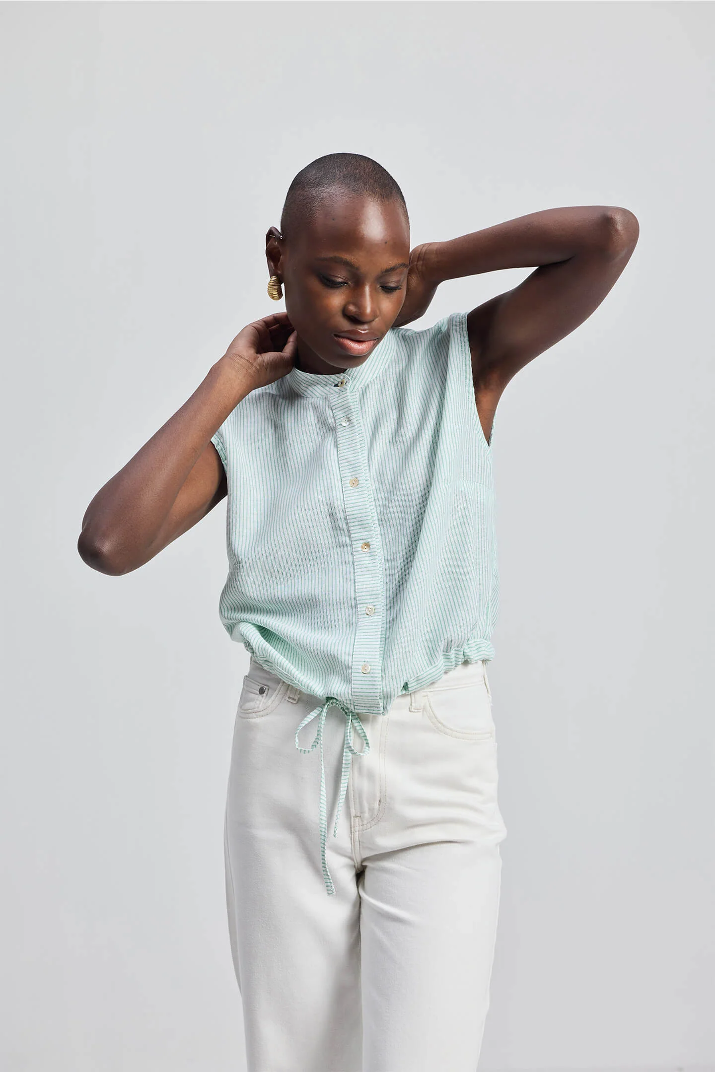 Button-down Shirt with Waist Drawstring in Stripes - Image 7