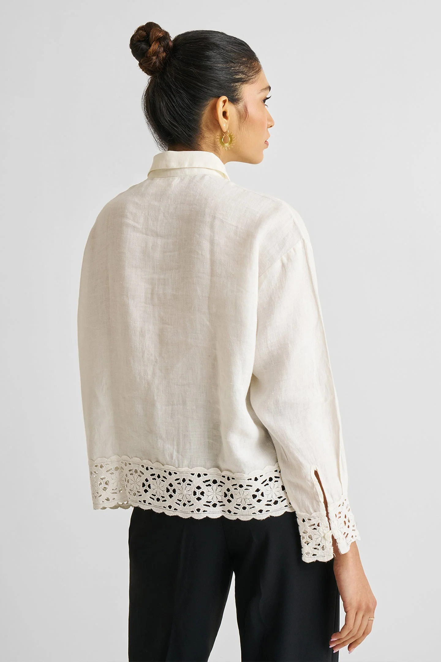 Button-down with Lace Shirt in Off-white - Image 2
