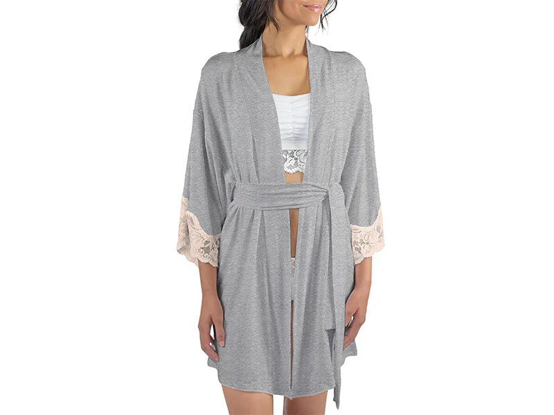 Calla Modal Kimono with Lace, Champagne / Heather Grey - Image 3