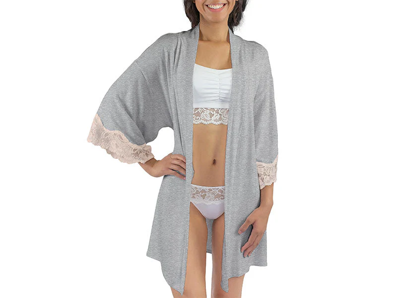 Calla Modal Kimono with Lace, Champagne / Heather Grey - Image 4