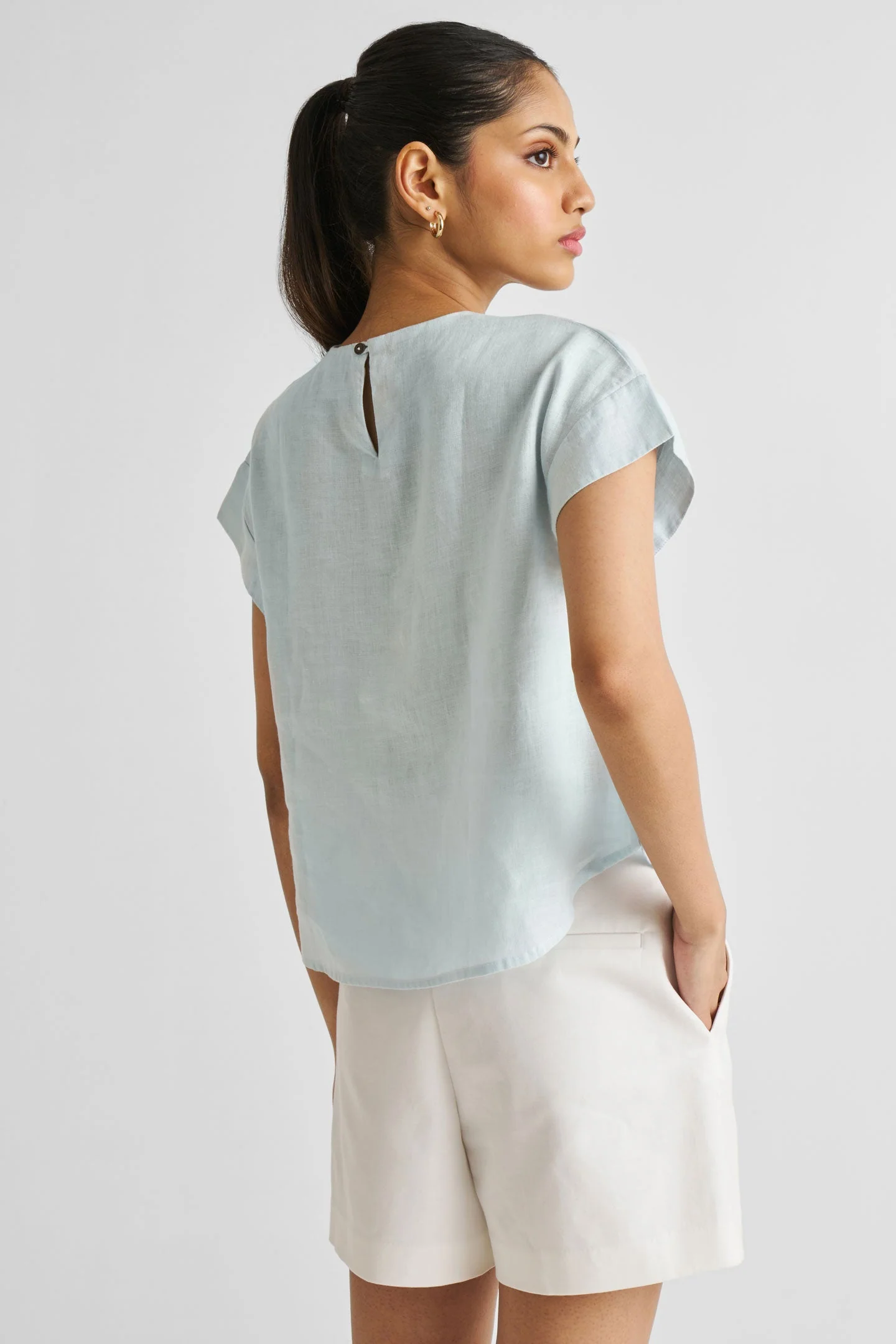 Cap Sleeved Everyday Top in Summer Blue - Image 2