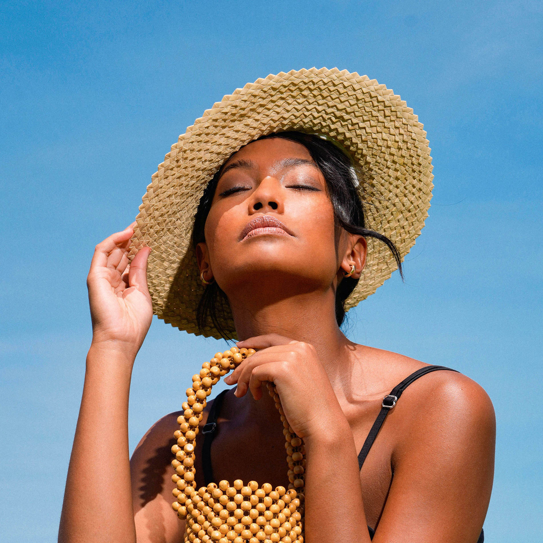 CELESTE Woven Straw Hat In Natural Beige - Image 3