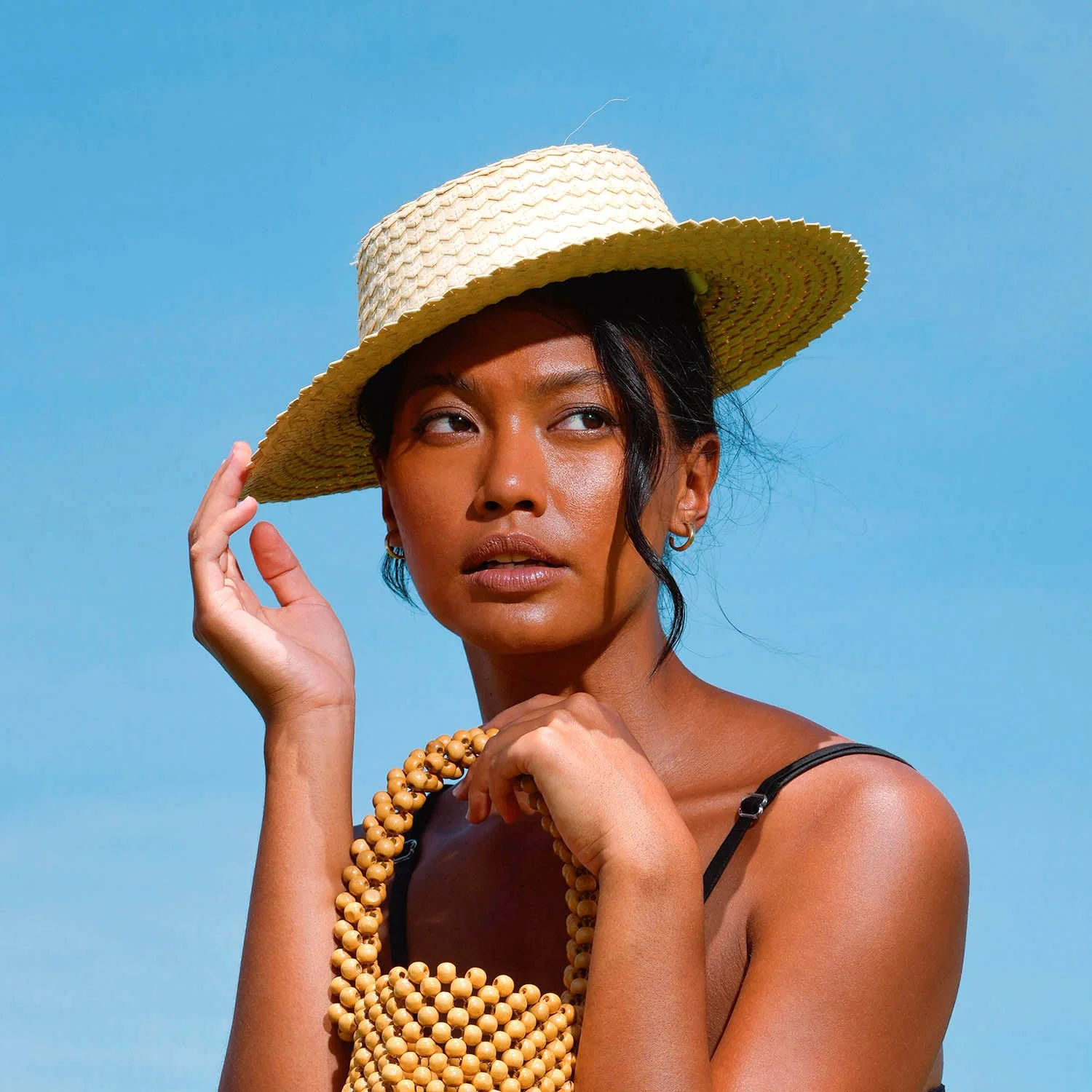 CELESTE Woven Straw Hat In Natural Beige - Image 6