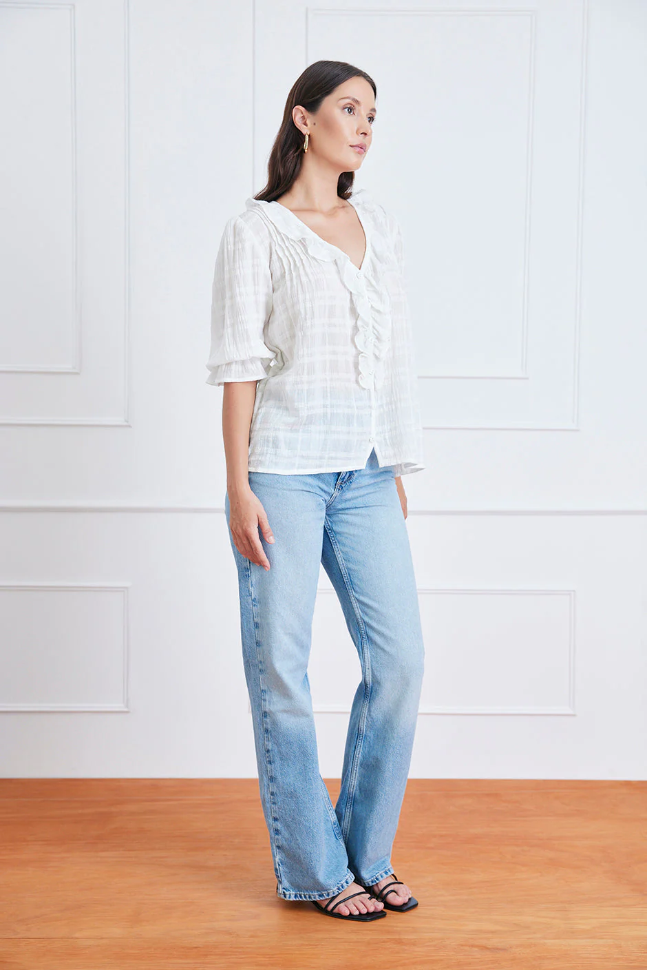 Chloe Shirt in Off White Plaid - Image 3