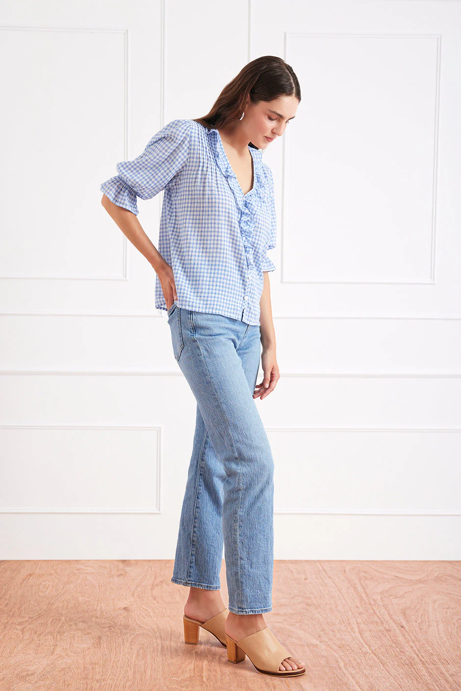 Chloe Shirt in Petite Blue Plaid - Image 3