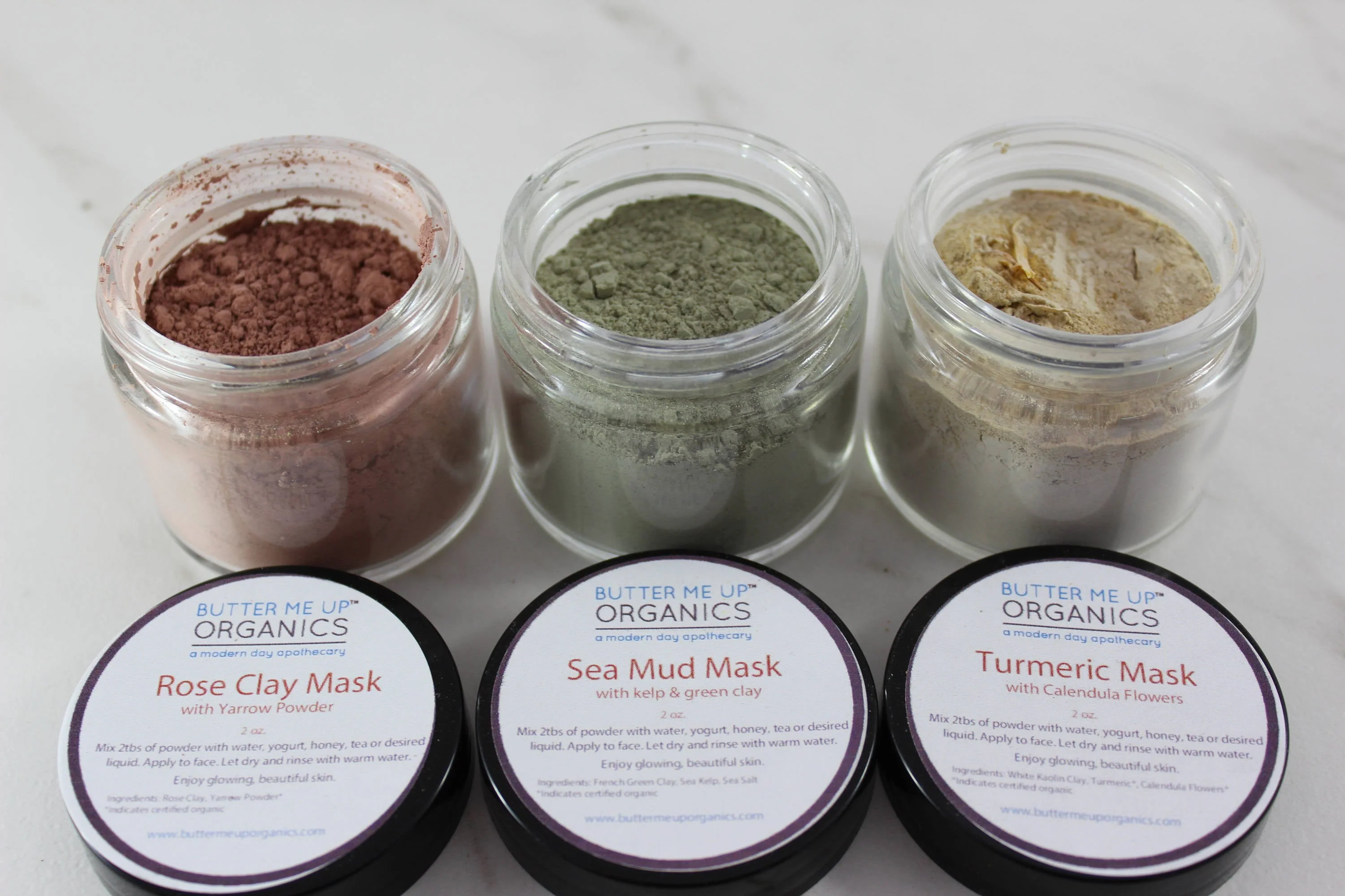 Clay Face Mask Trio Rose Clay French Green Clay Kaolin Clay Turmeric Kelp Calendula - Image 3
