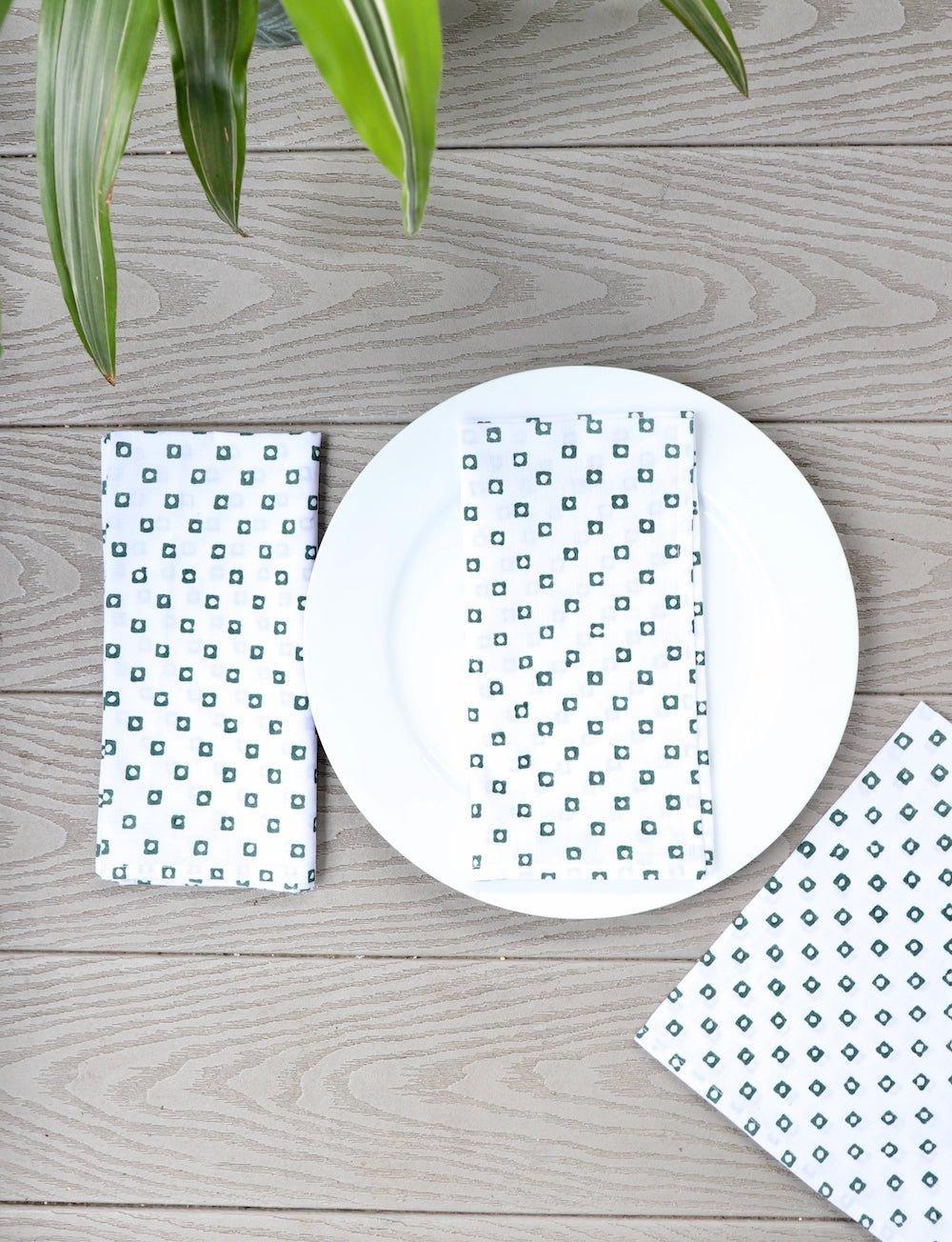 Cloth Napkins- Green Squares - Set of 4 - Image 2