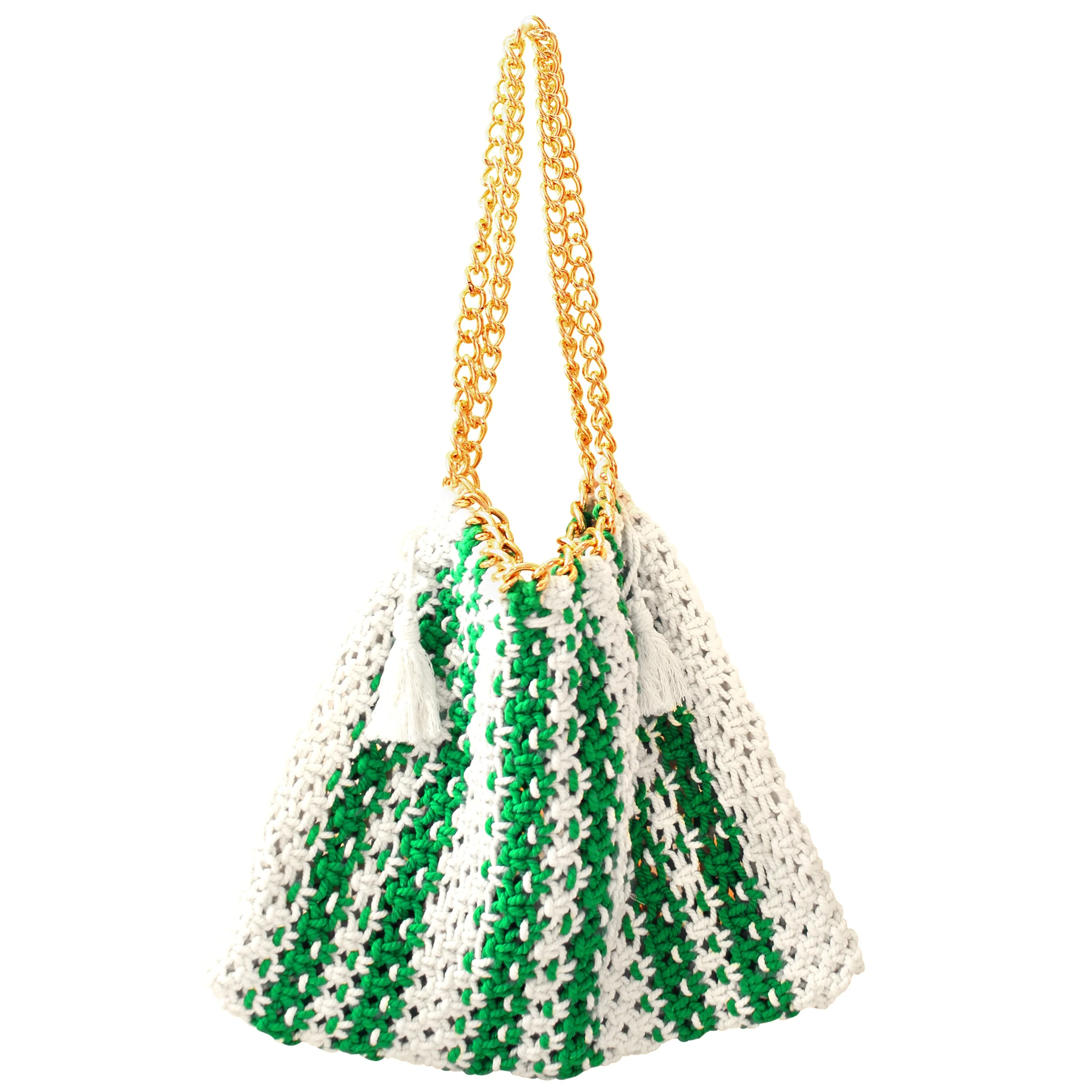 COLETTE Macrame Beach Bag In Green X Off-White - Image 4