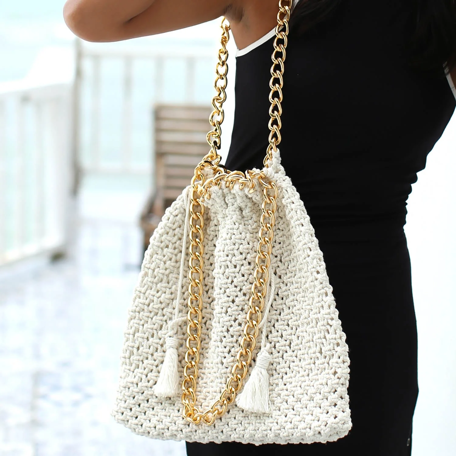 COLETTE Macrame Beach Bag In Off-White - Image 2