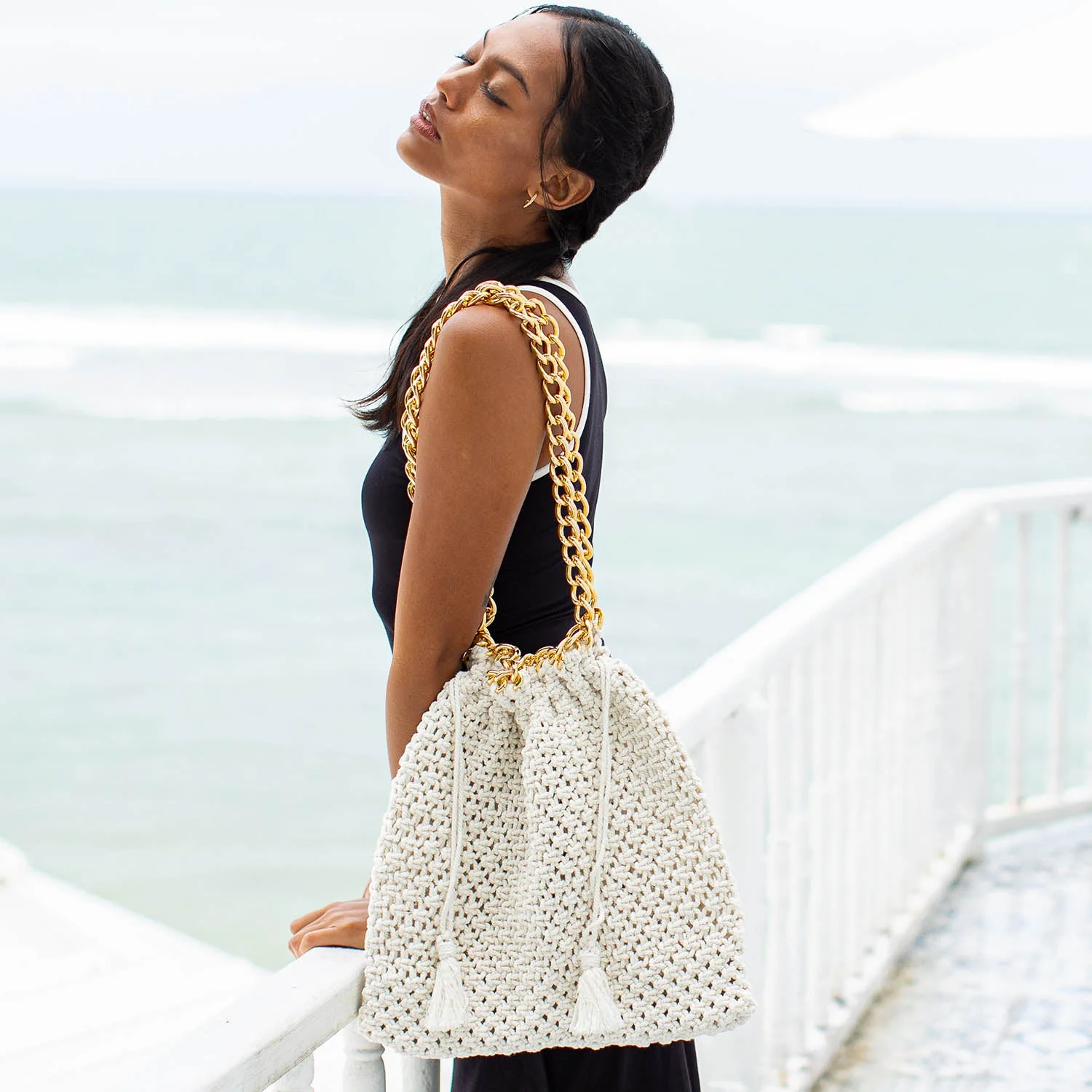 COLETTE Macrame Beach Bag In Off-White - Image 3