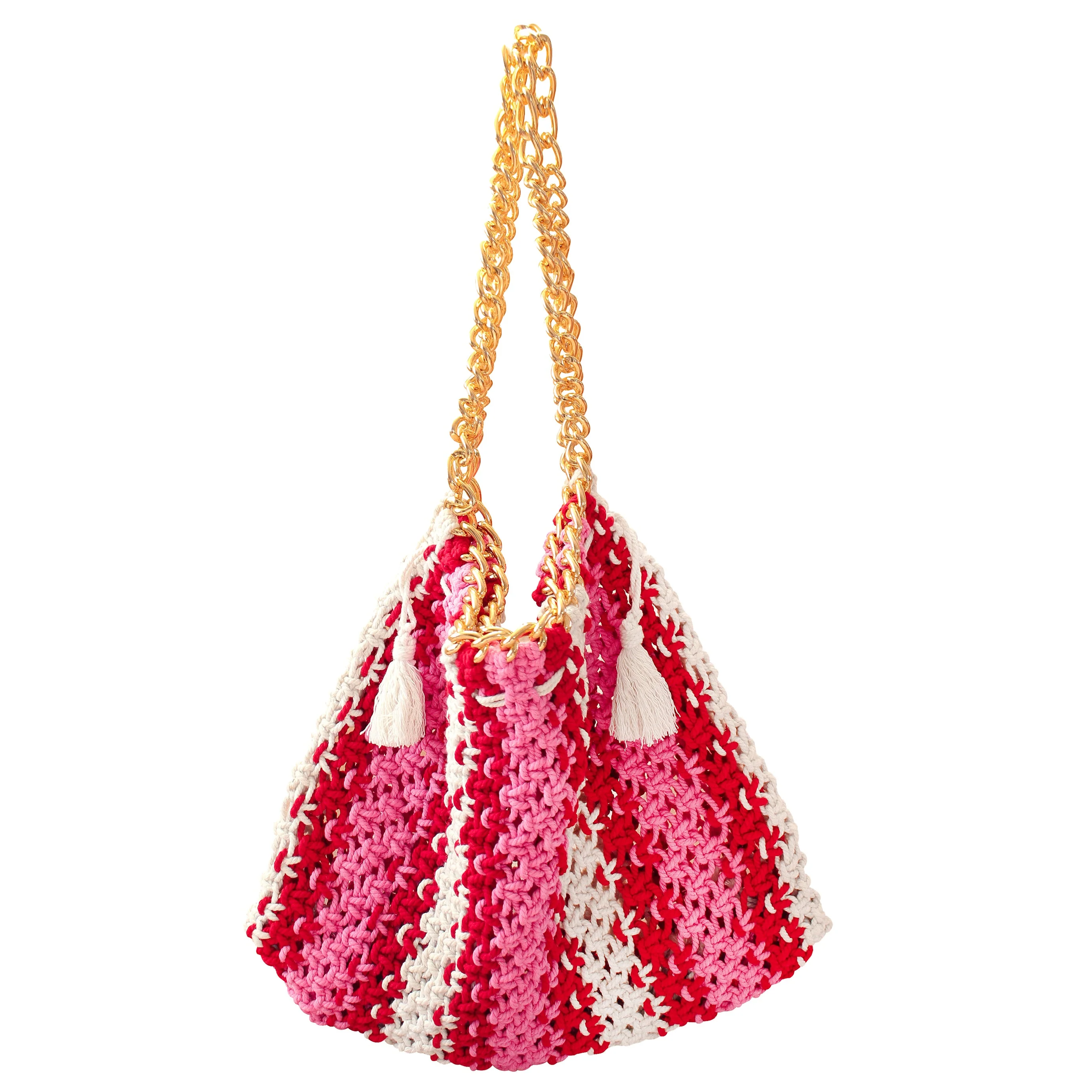 COLETTE Macrame Beach Bag In Pink & Red - Image 4