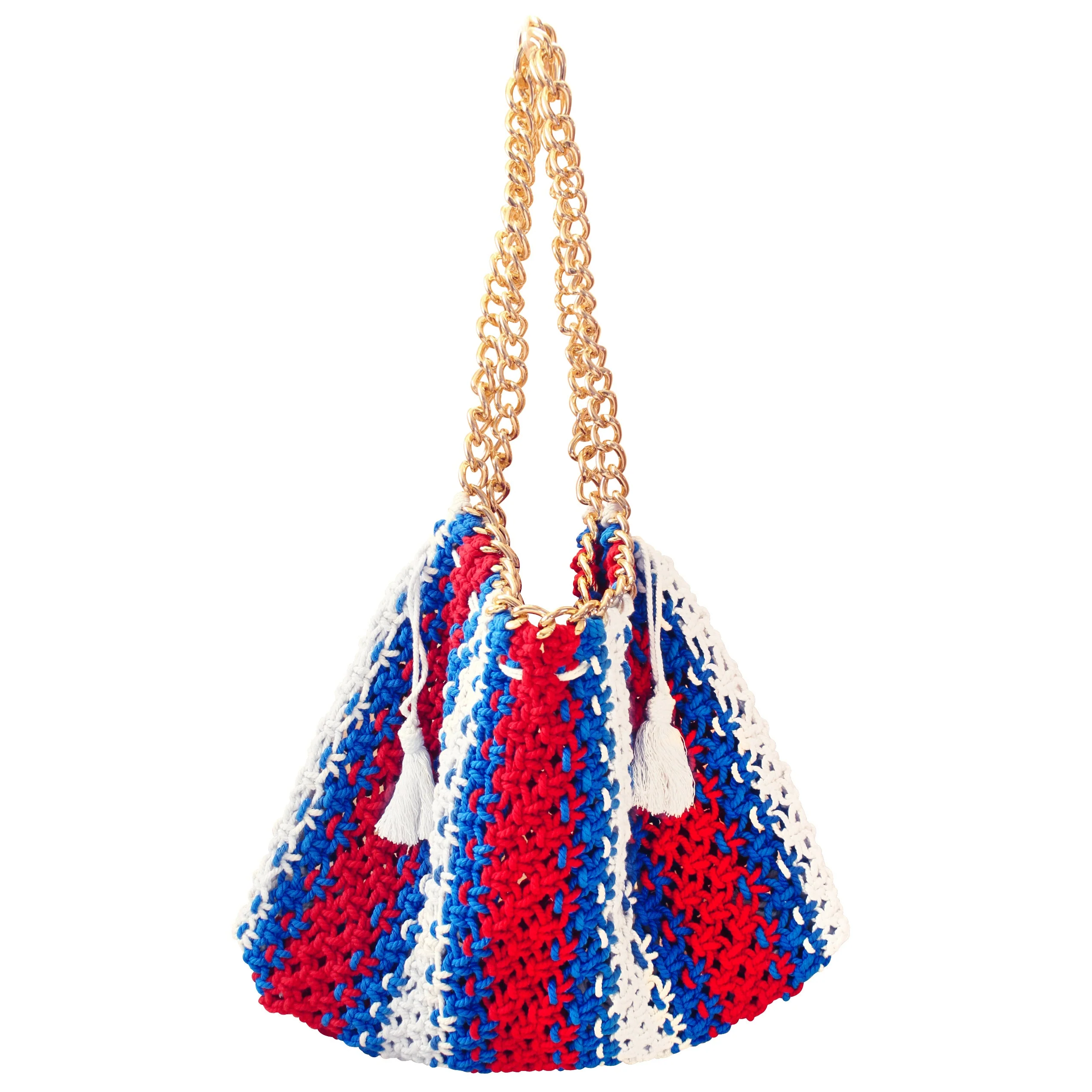 COLETTE Macrame Beach Bag In Red, White & Blue - Image 2