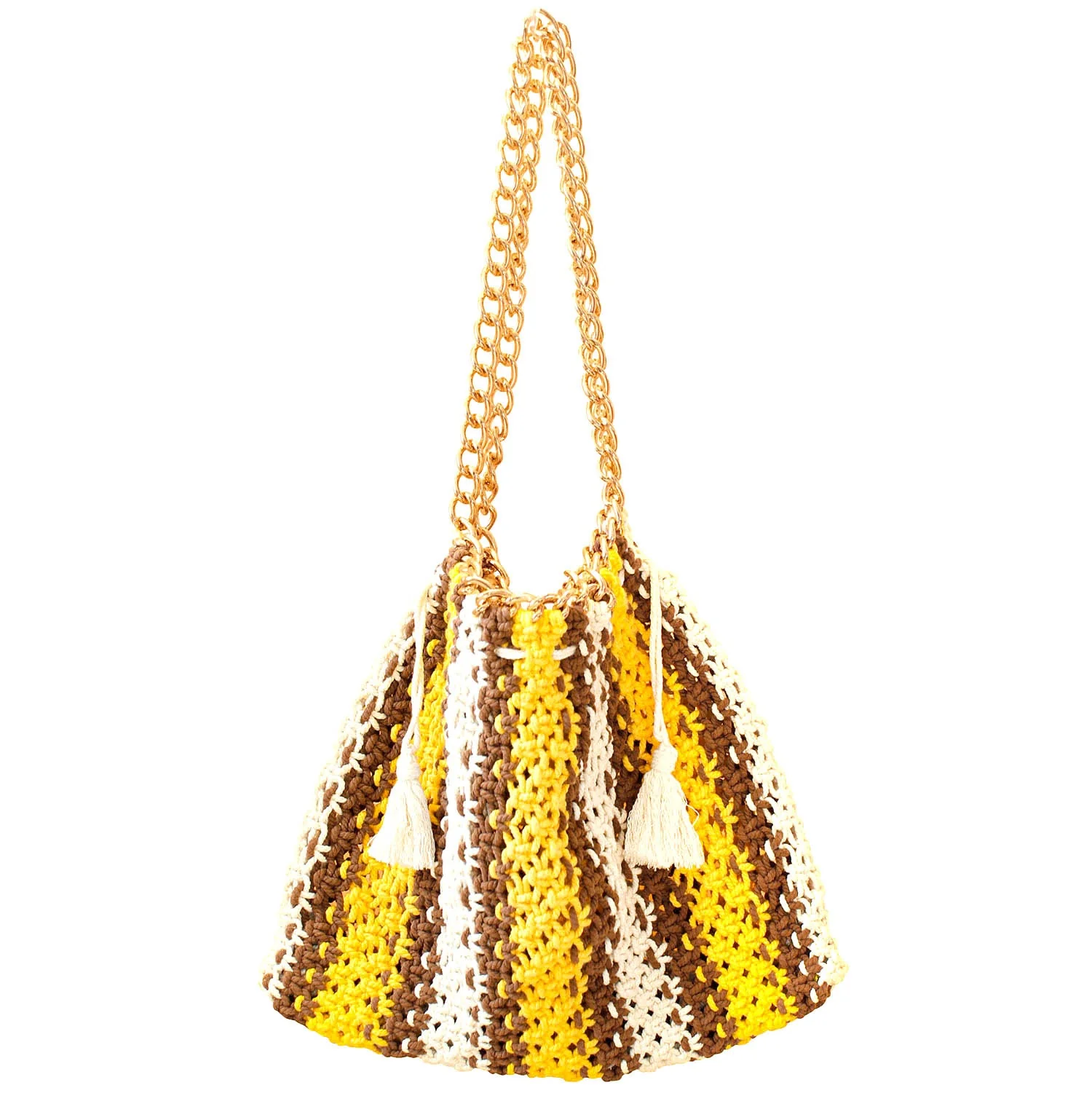 COLETTE Macrame Beach Bag In Yellow X Brown - Image 5