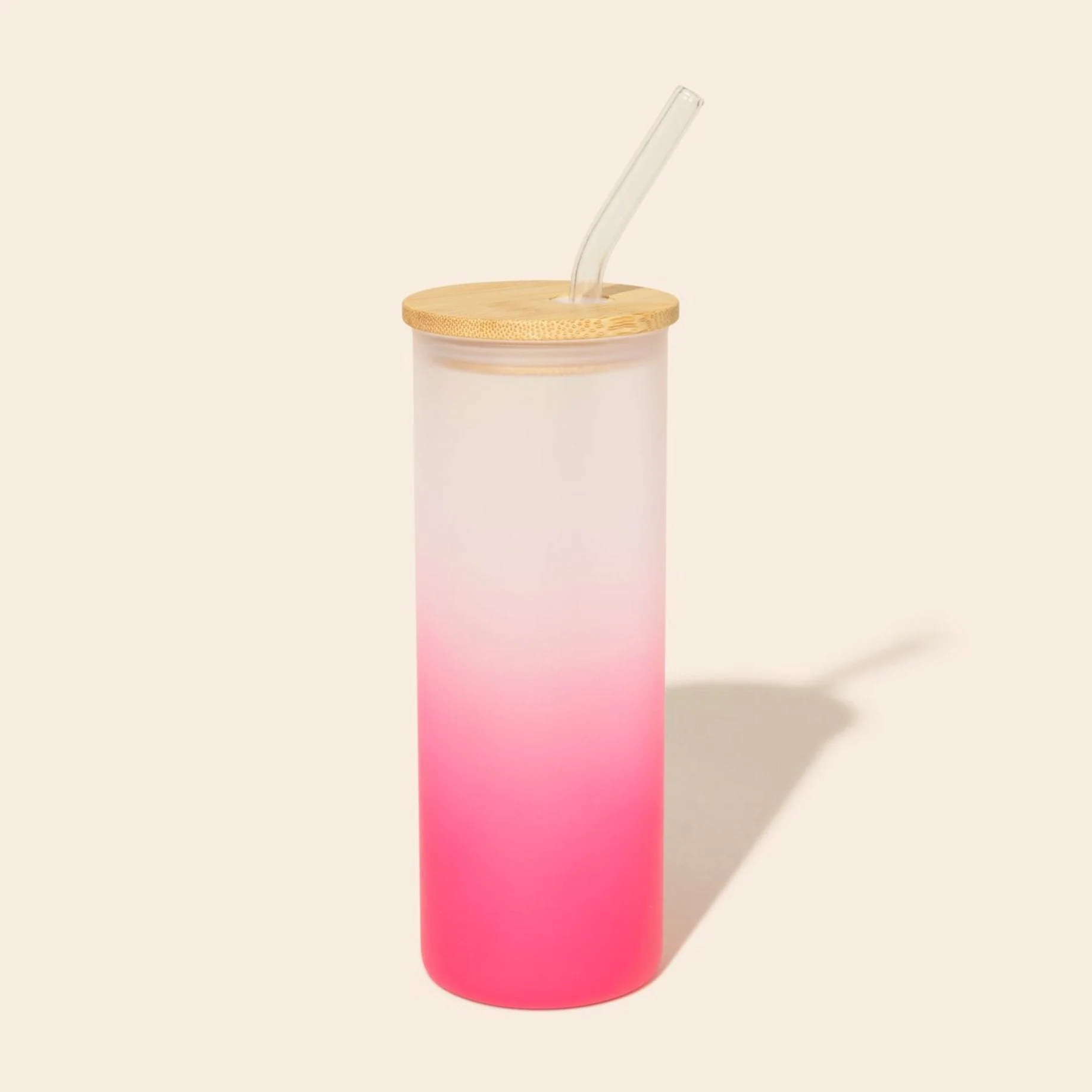 Colored Tall Glass Cup with Glass Straw - Image 2