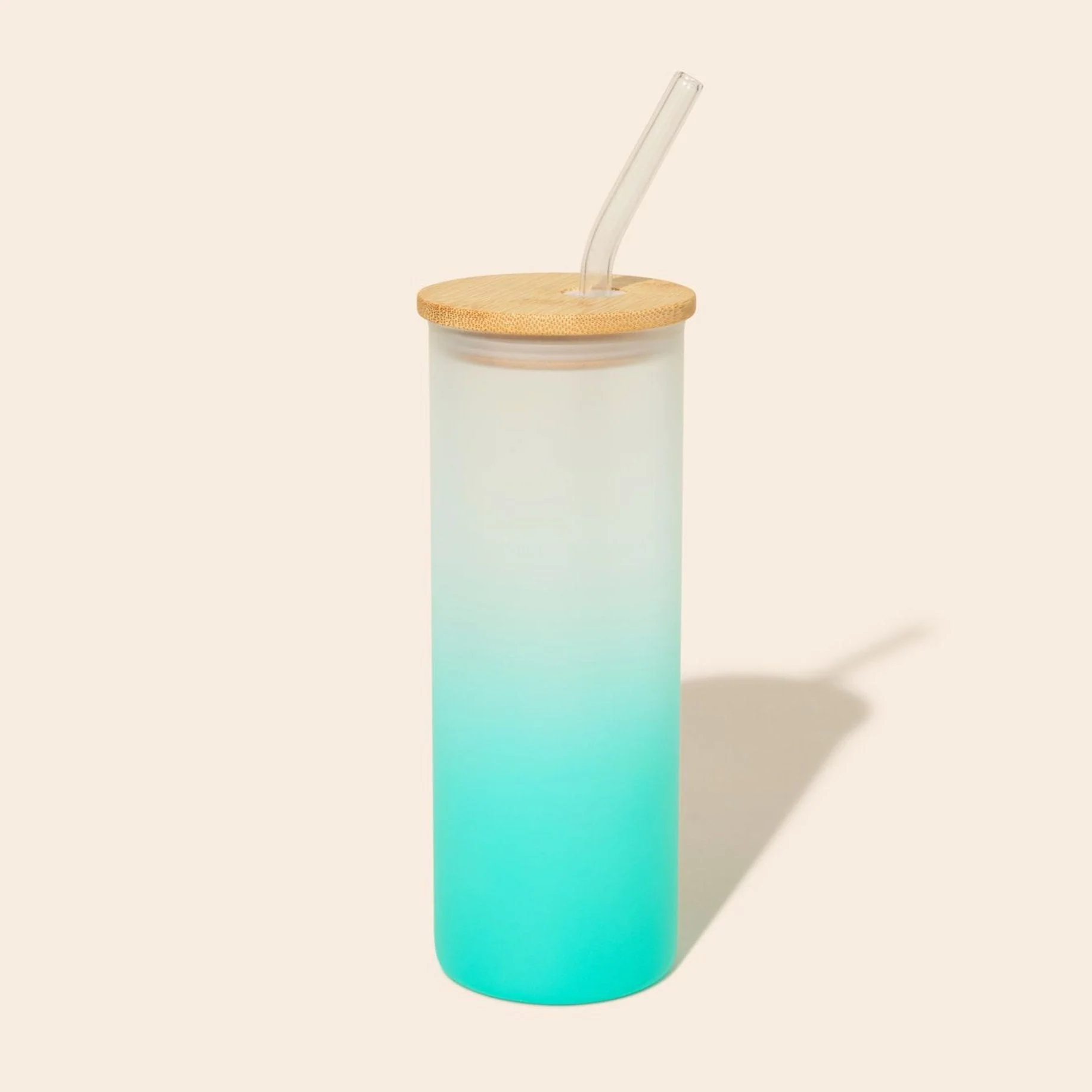 Colored Tall Glass Cup with Glass Straw - Image 6