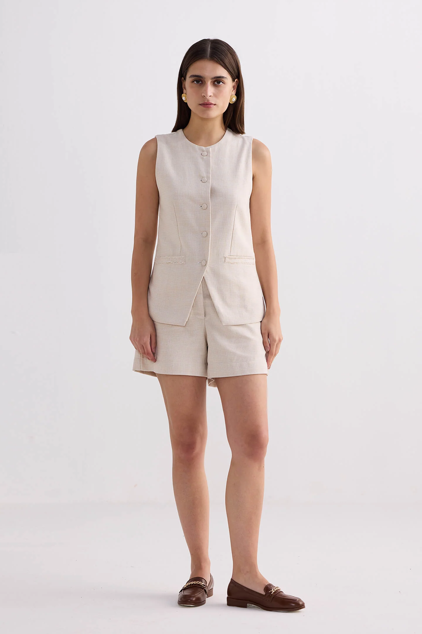Cotton Tweed Shorts in Cream - Image 7