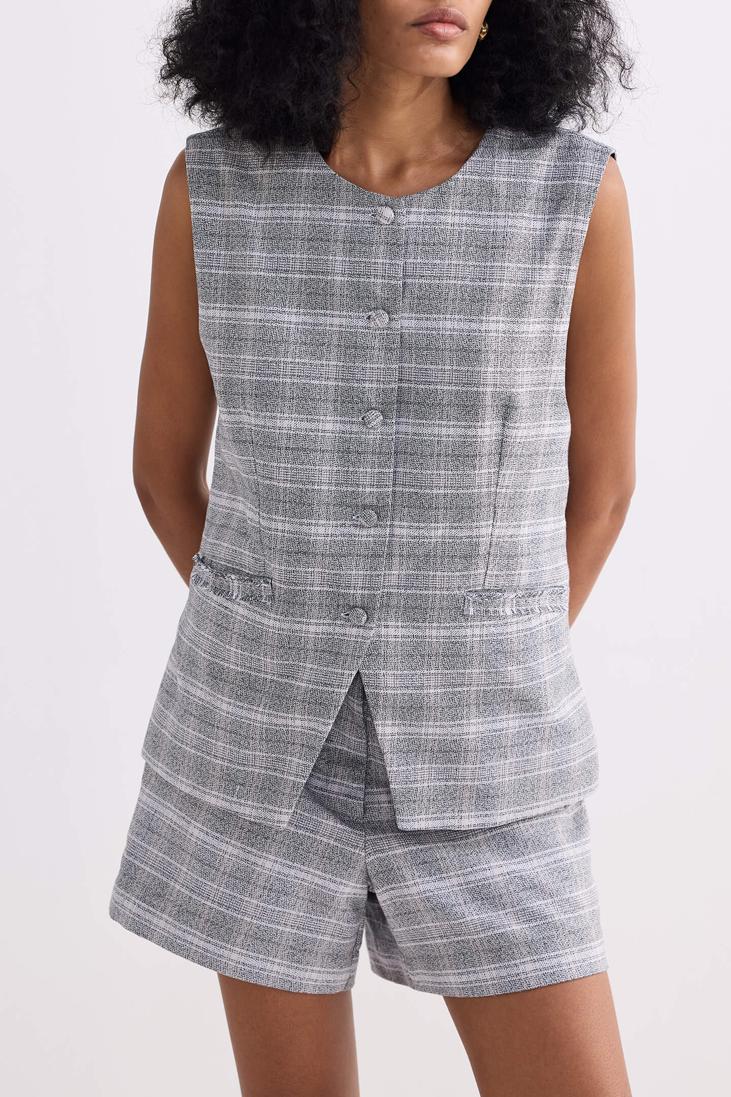 Cotton Tweed Shorts in Grey - Image 5