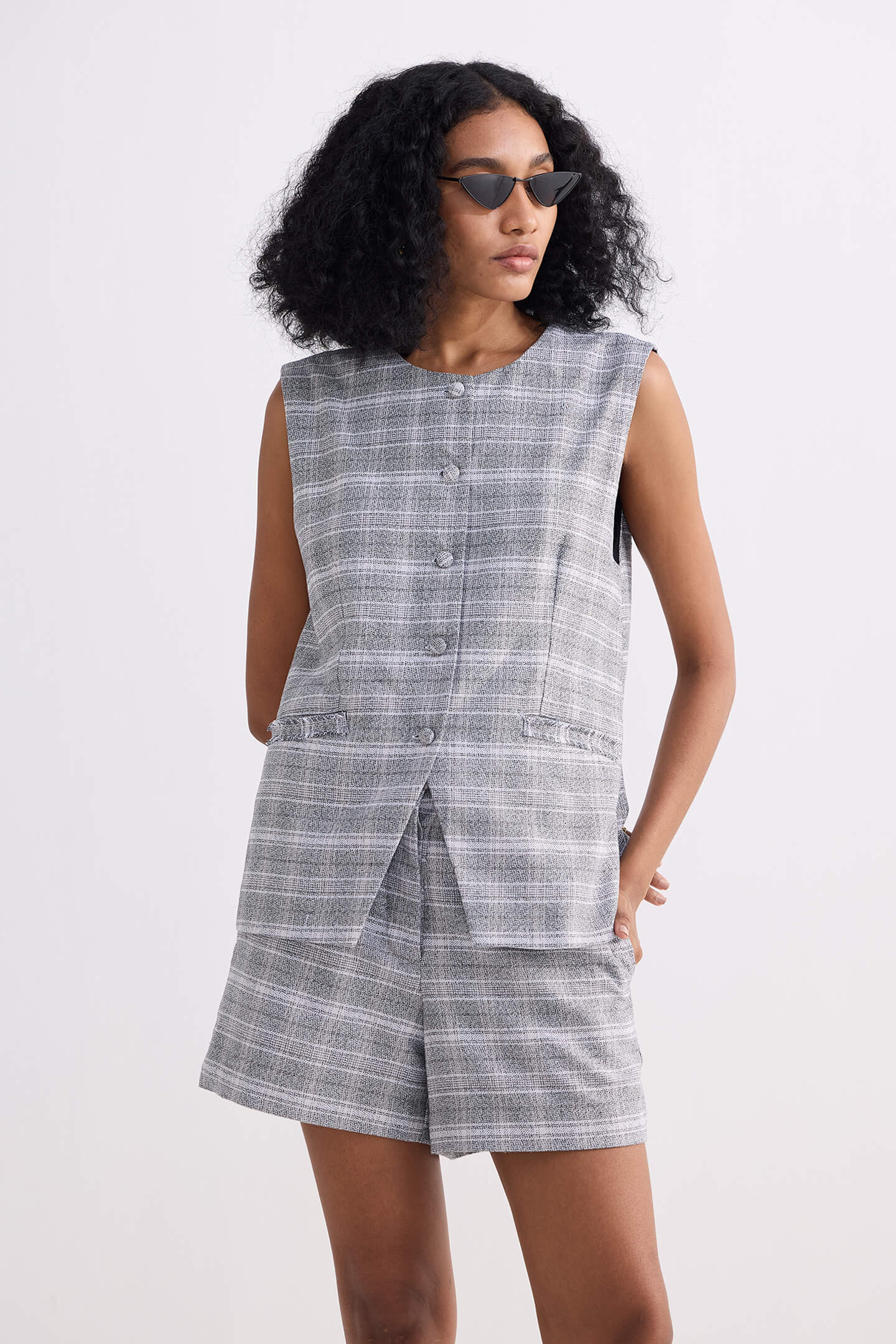 Cotton Tweed Shorts in Grey - Image 8