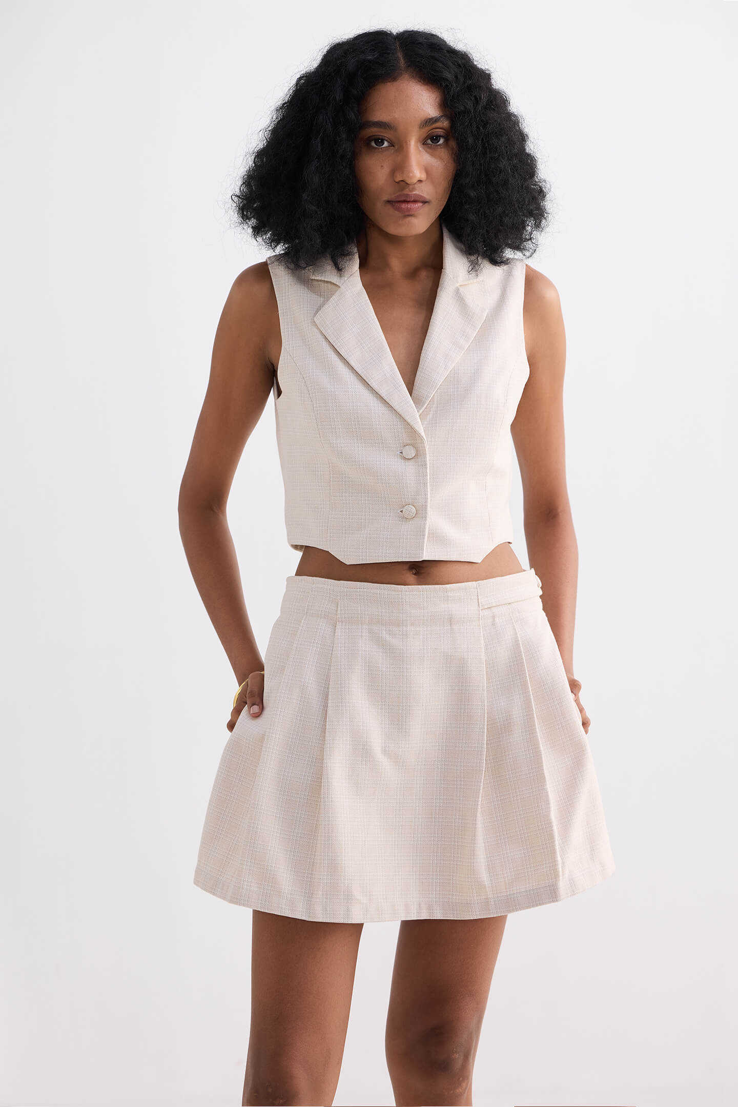Cotton Tweed Skort in Cream - Image 3