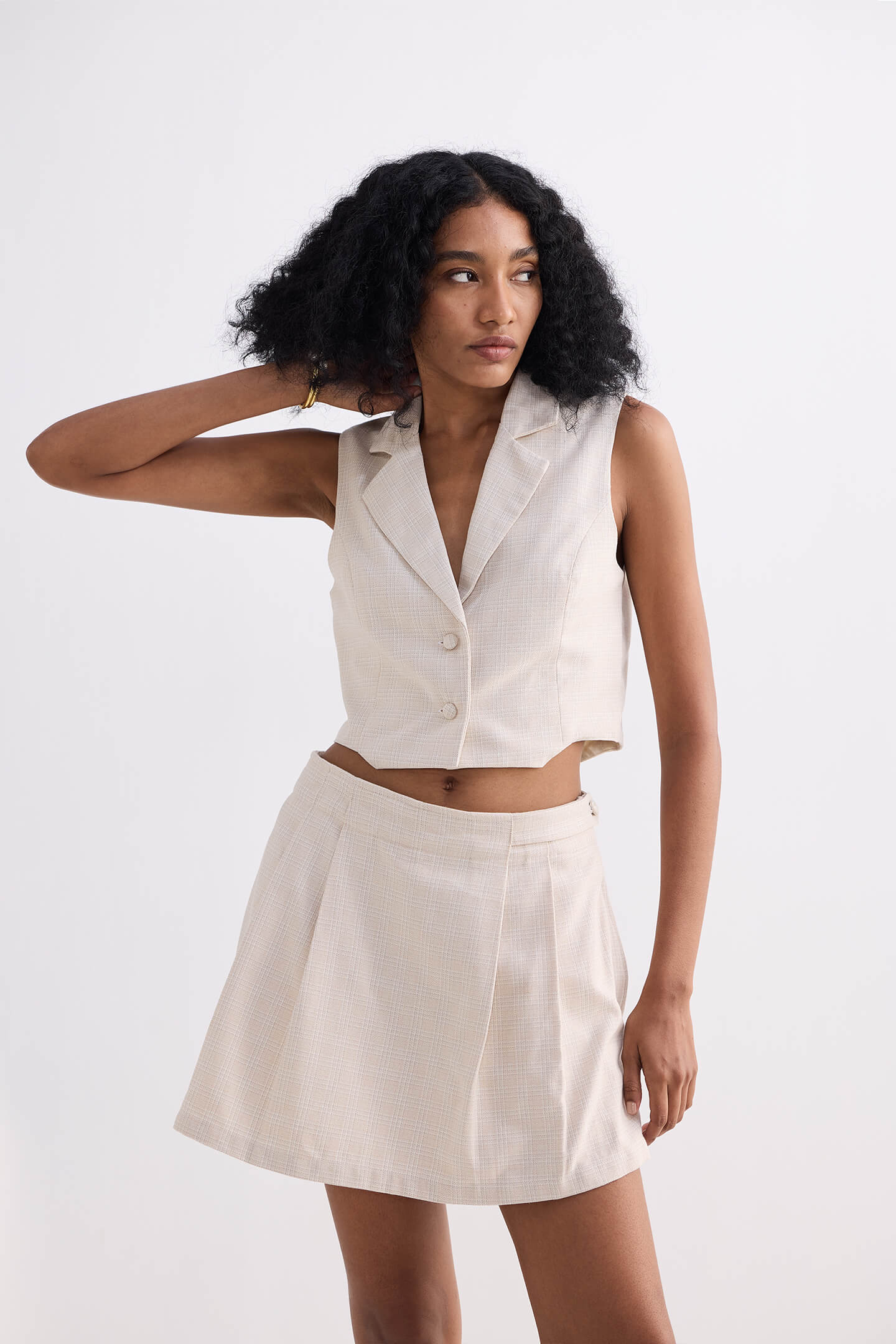 Cotton Tweed Skort in Cream - Image 5