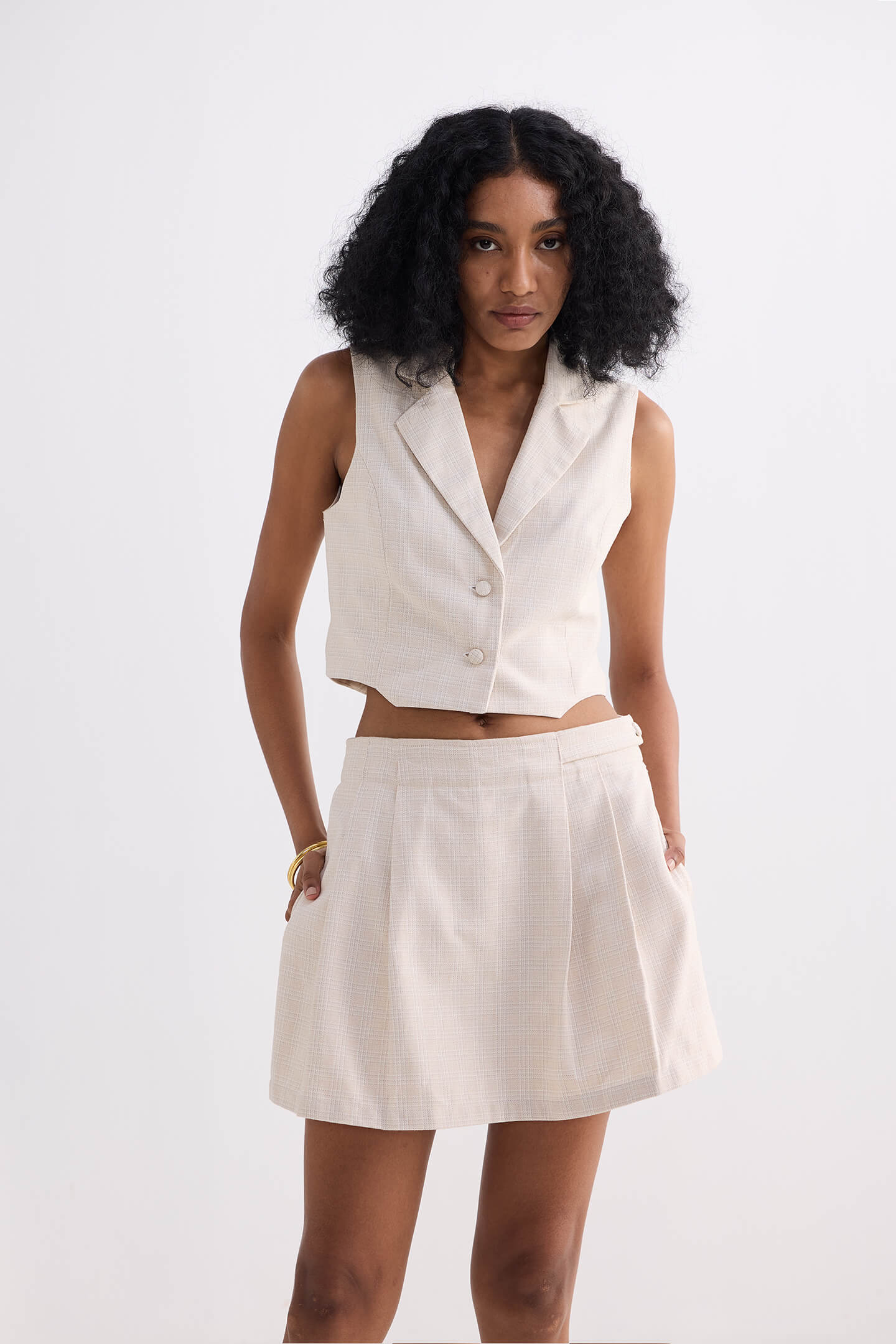 Cotton Tweed Skort in Cream - Image 6