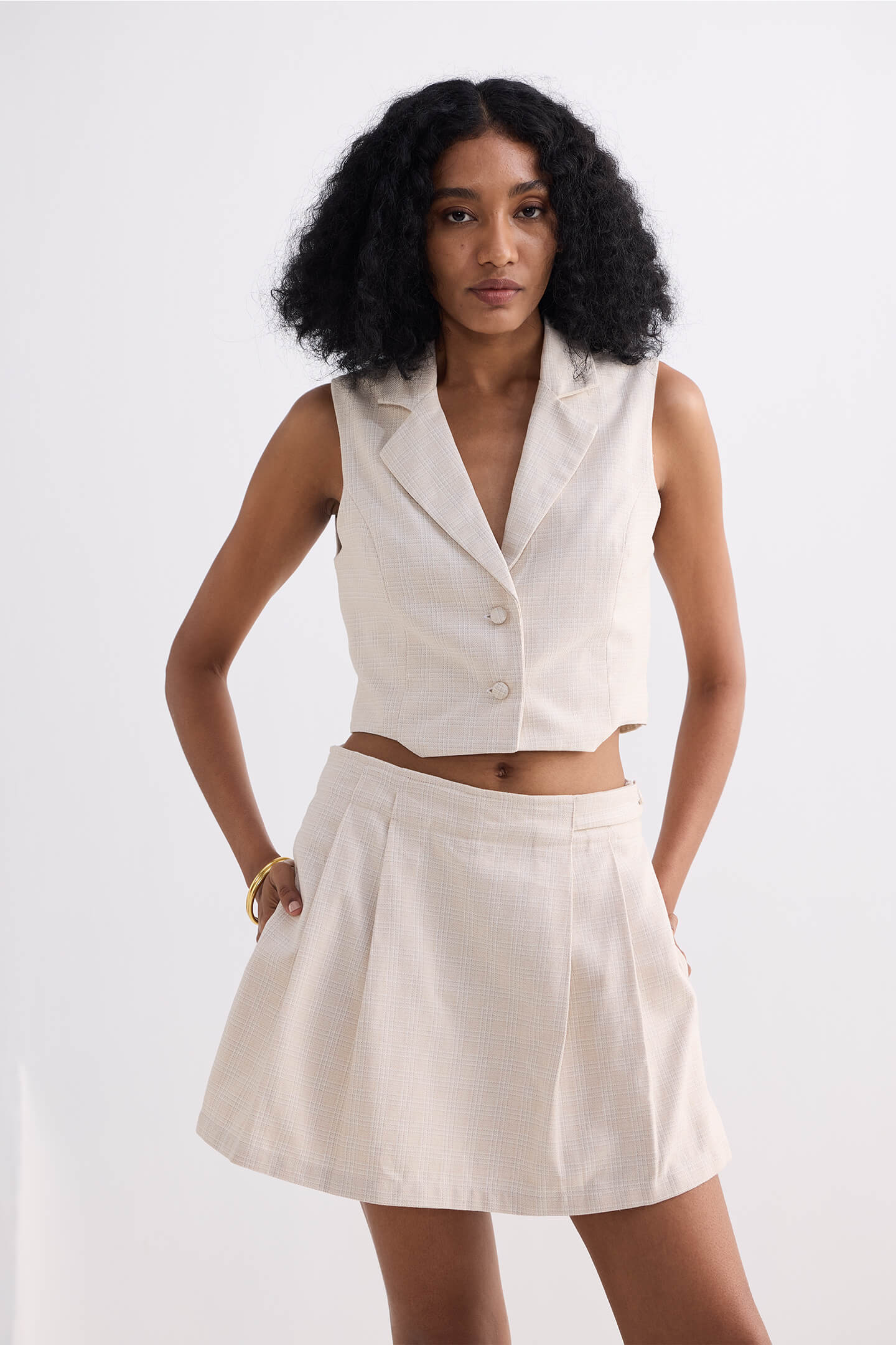 Cotton Tweed Skort in Cream - Image 8