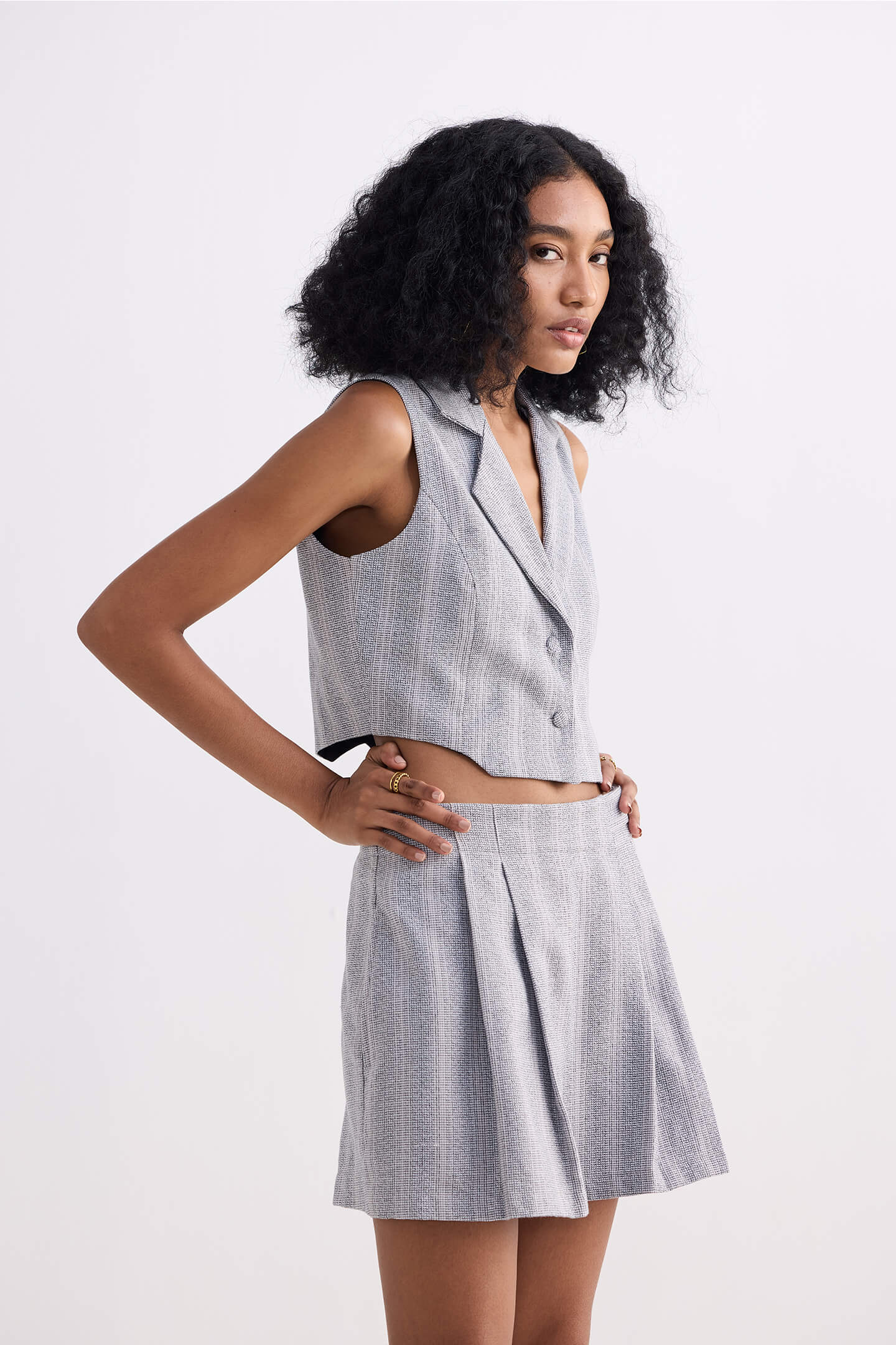 Cotton Tweed Skort in Grey - Image 11