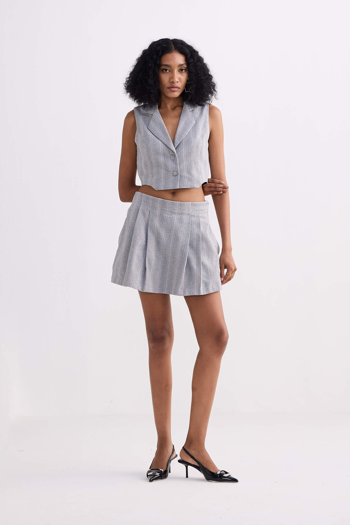 Cotton Tweed Skort in Grey - Image 4