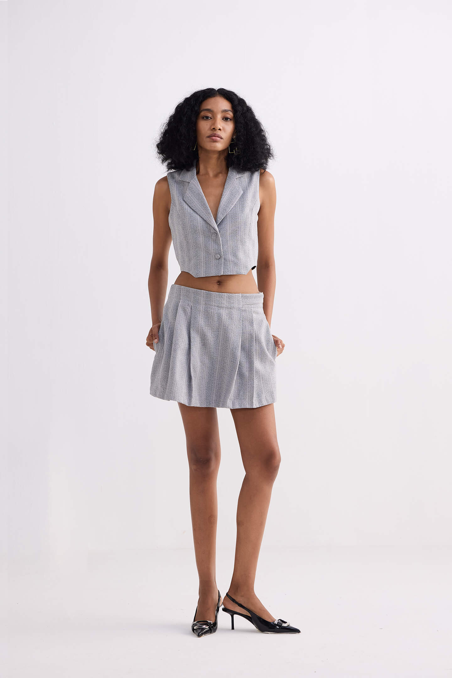 Cotton Tweed Skort in Grey - Image 8