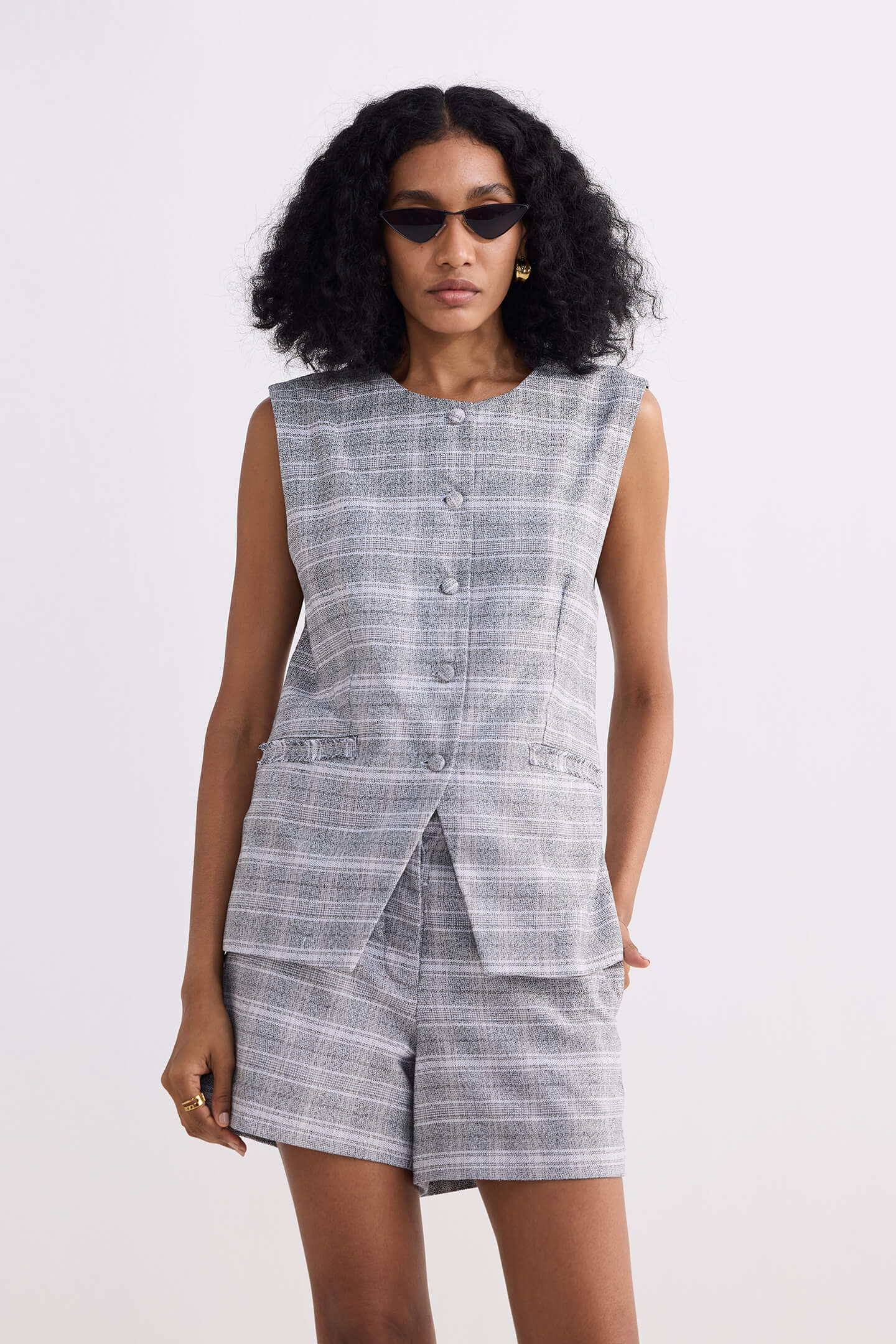 Cotton Tweed Vest Jacket in Grey - Image 7